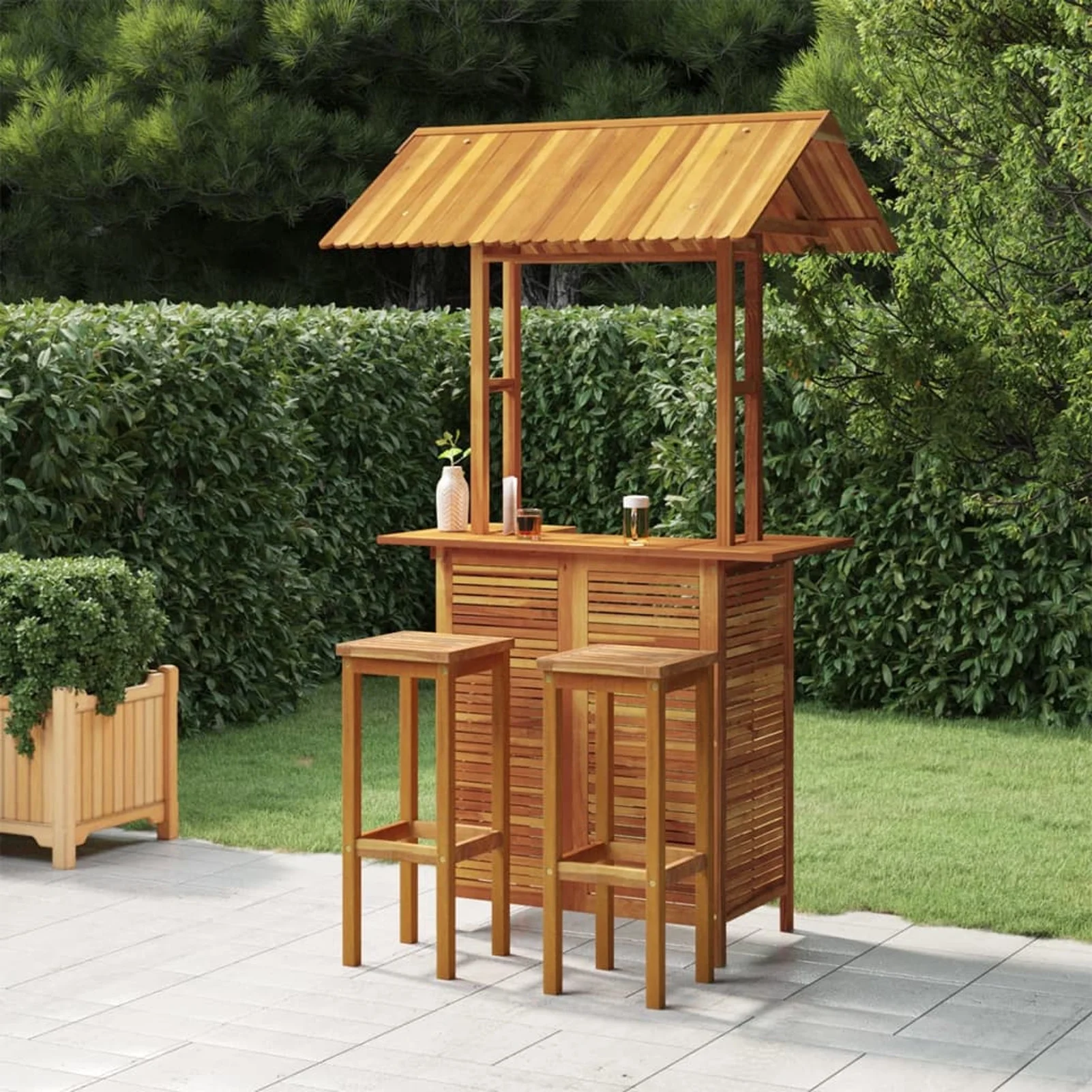 Aibecy 3 Piece Patio Bar Set Solid Wood Acacia