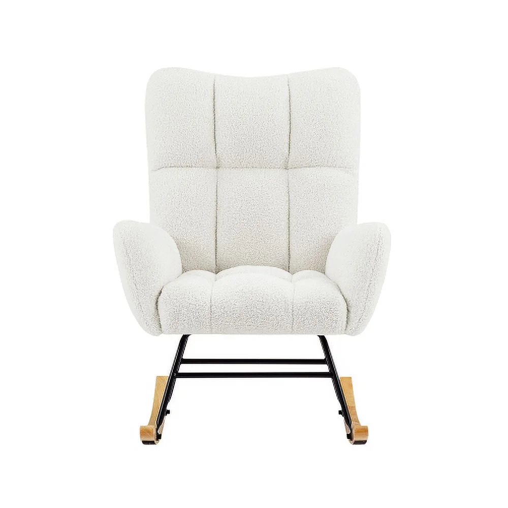 LEIYEHOOM off white teddy fabric rocking chair