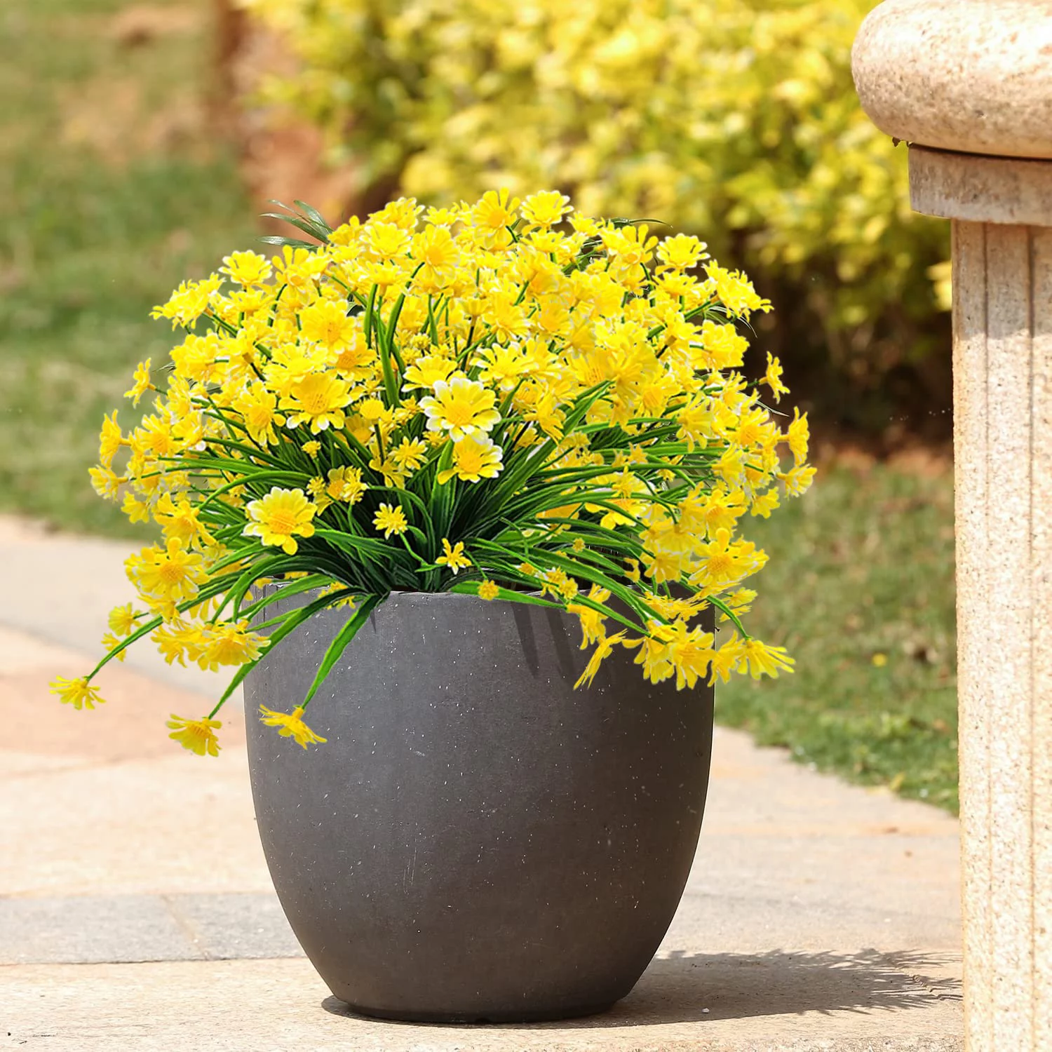 10 Bundles Artificial Daisies Flowers Outdoor, Fake Plastic Plants UV Resistant Faux Greenery for Hanging Planters Window Box Front Porch Indoor Outside Decorations(Yellow)