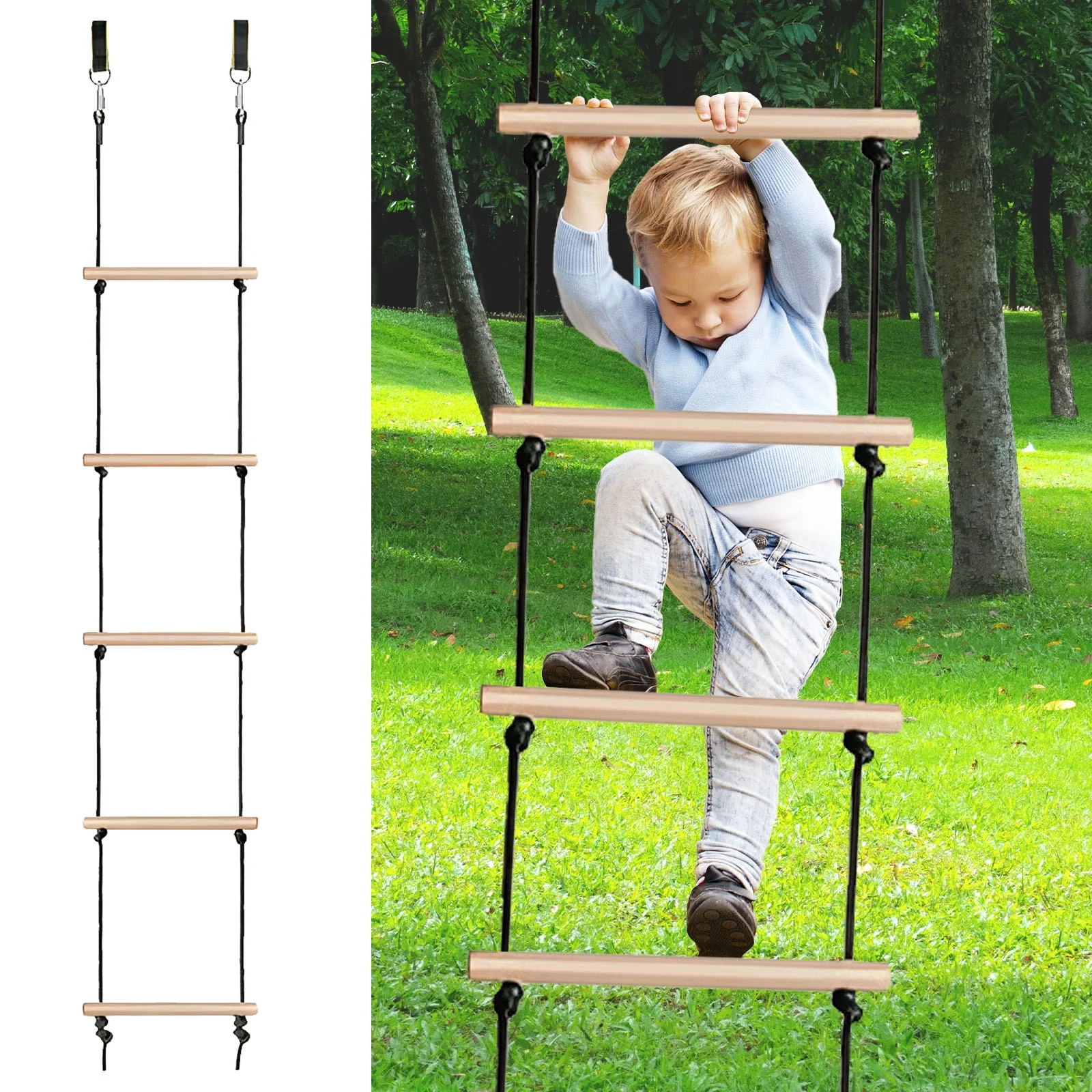 Climbing Rope for Kids , Kids Ninja Warrior Obstacle Course Accessories ,Ninja Warrior Slackline Ladder, Playground Ninja Obstacles Swing Rope Ladder.