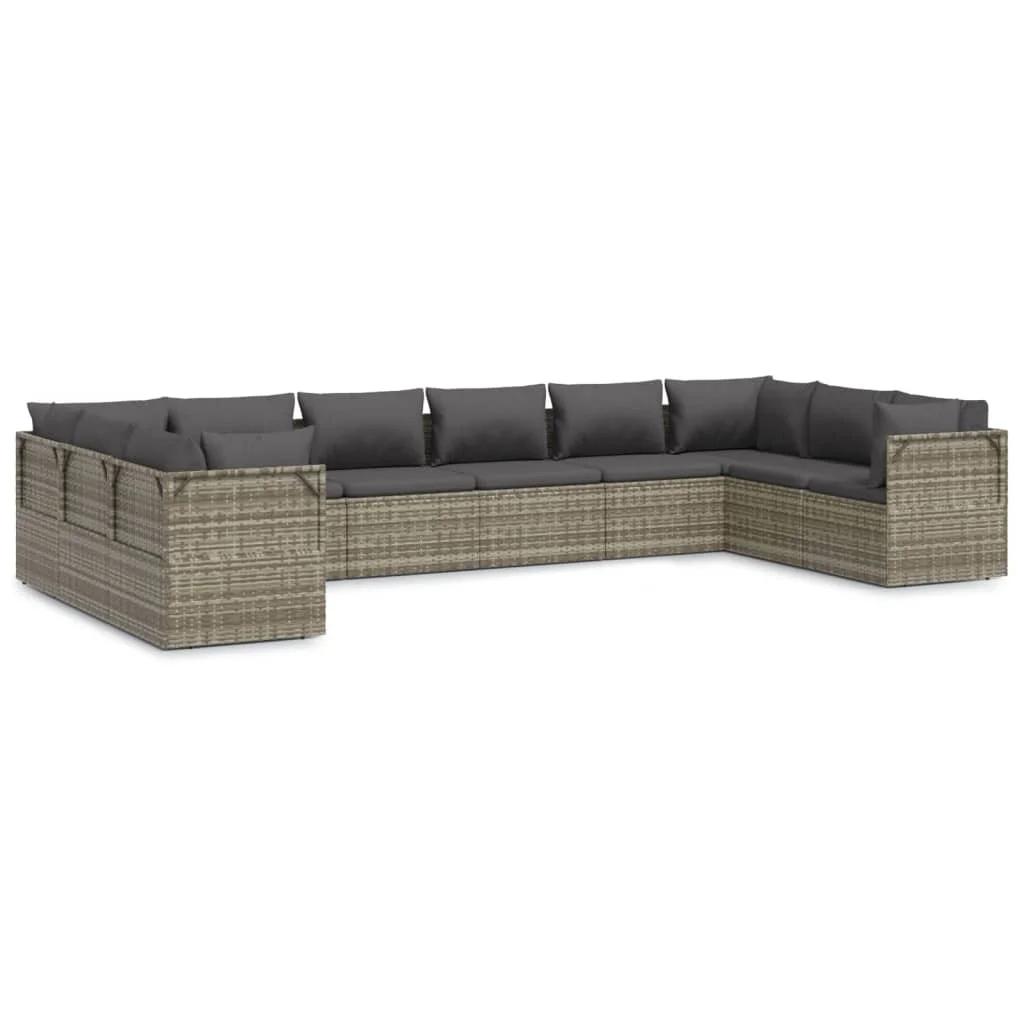 Anself 10 Piece Patio Set with Cushions Gray Poly Rattan