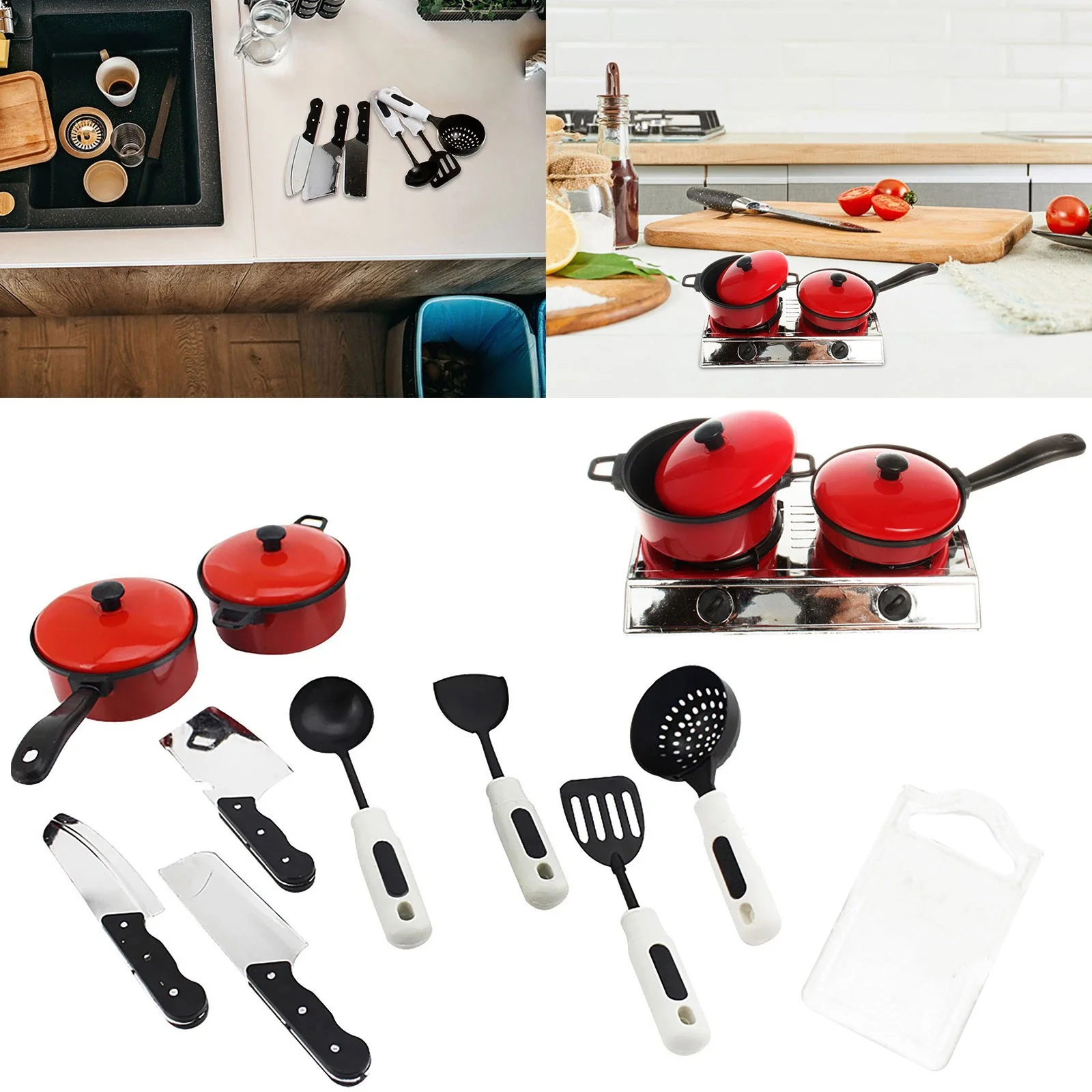 MVNSFEW 30 Cm Children Play House Red Tableware Kitchen Toys 13 Sets Of Baby Kitchen Toys