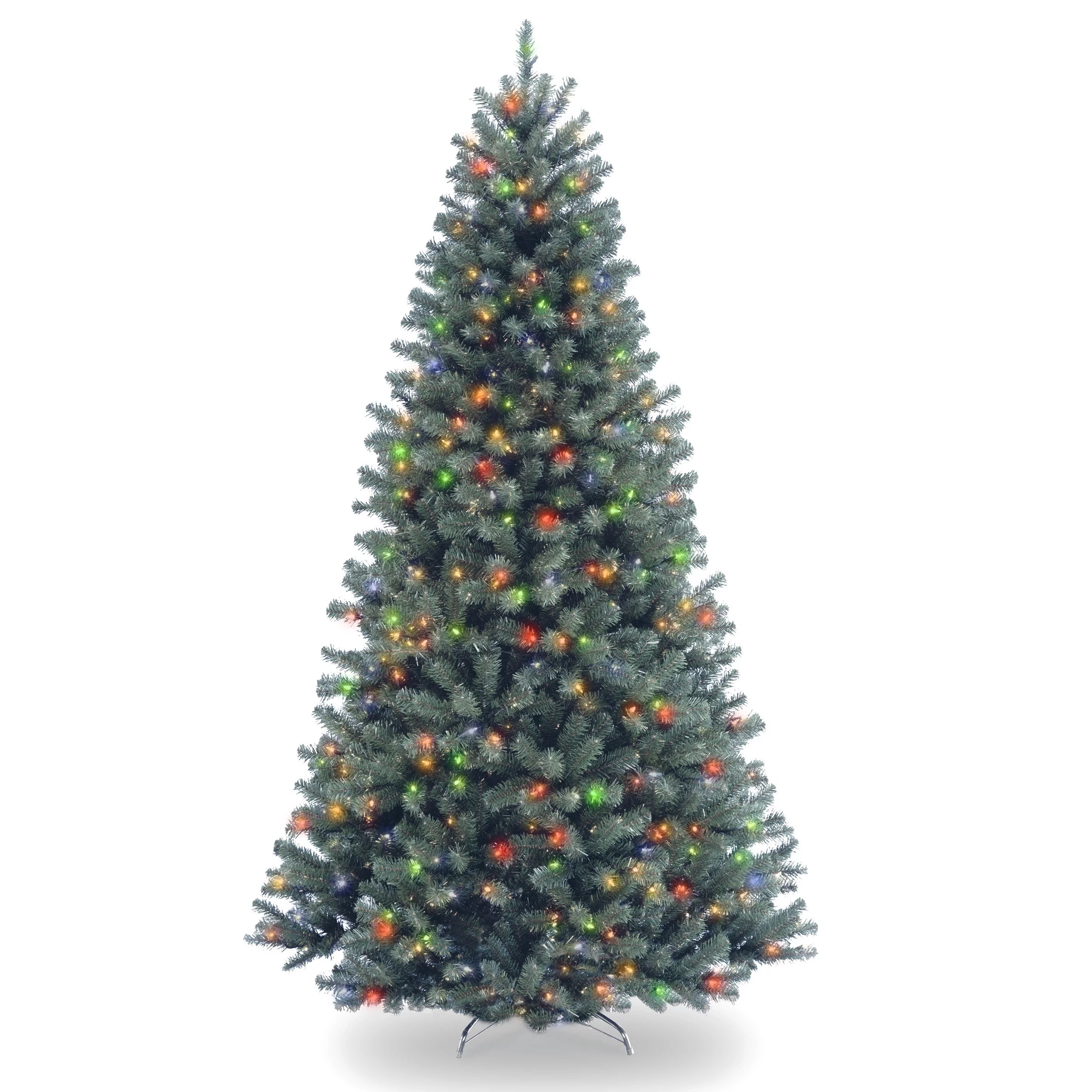 National Tree Company Pre-Lit Artificial Slim Christmas Tree, Blue, North Valley Spruce, Multicolor Lights, Includes Stand, 7.5 Feet