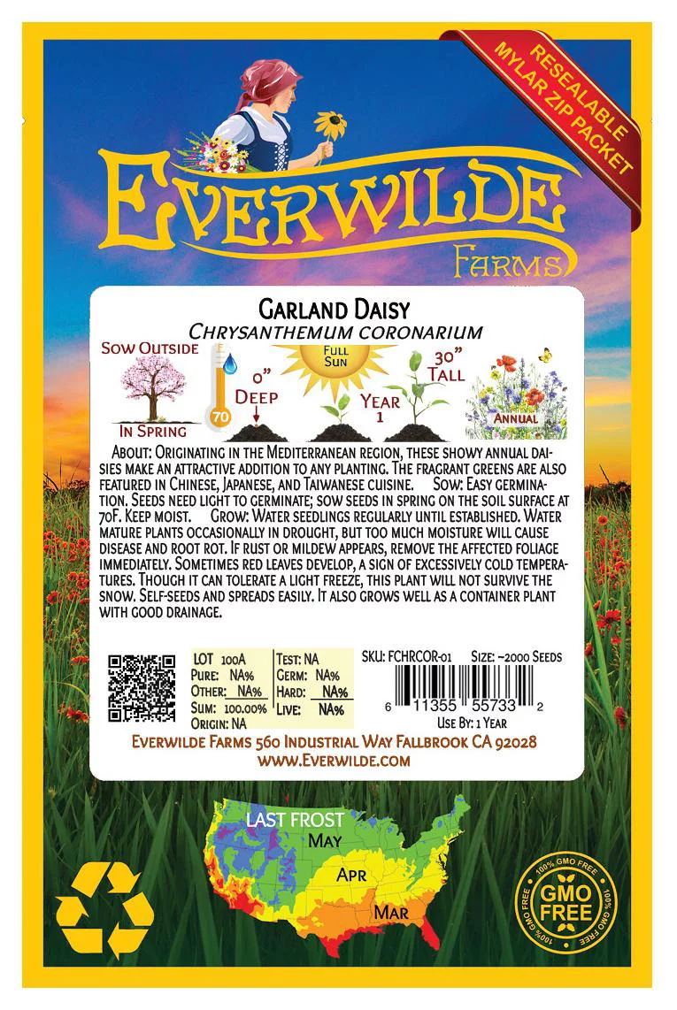Everwilde Farms - 2000 Garland Daisy Garden Flower Seeds - Gold Vault Jumbo Bulk Seed Packet