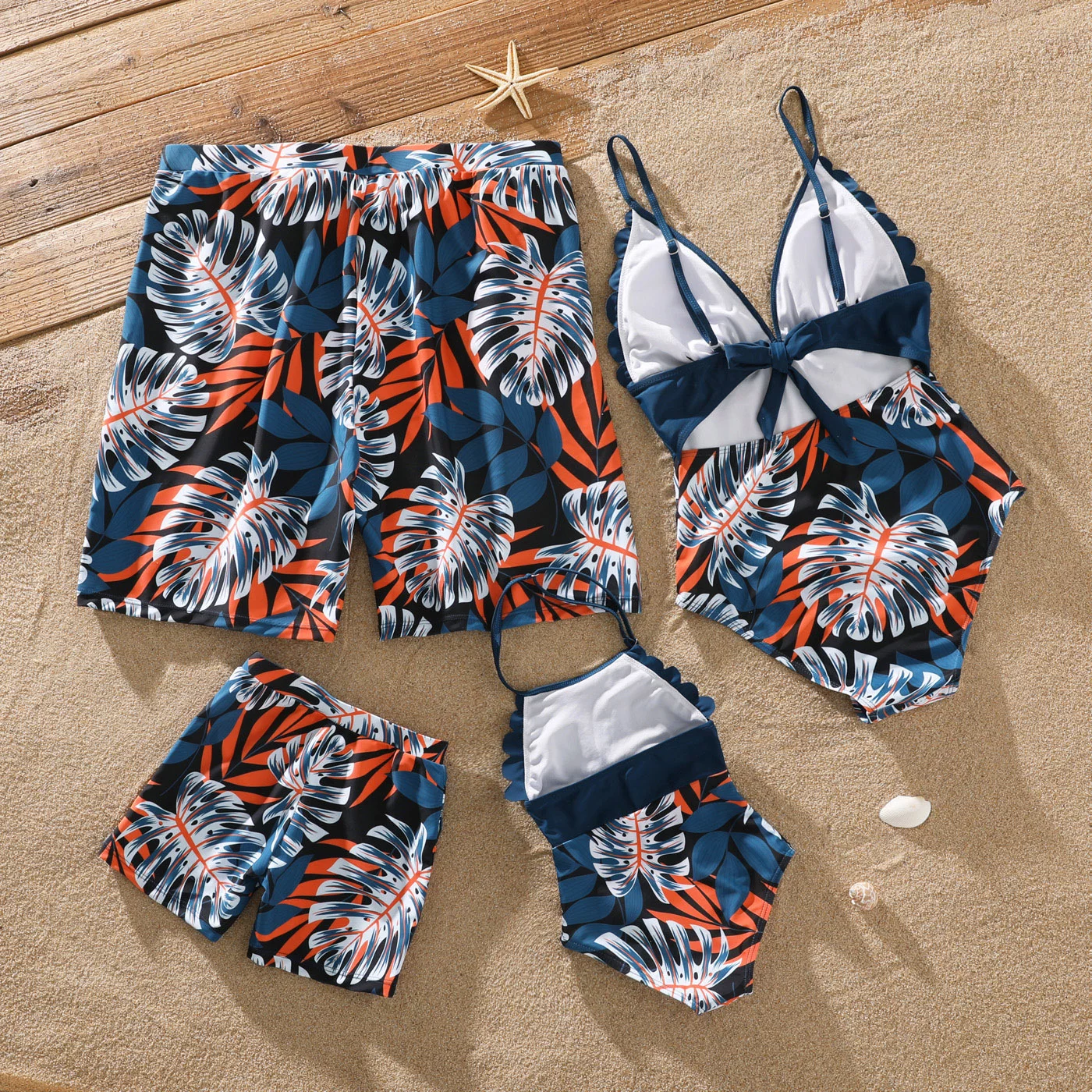 PatPat Family Matching Swimwear Set Palm Leaf Print Bathing Suit,Mommy and Me V Neck Spaghetti Strap One-Piece Swimsuit Father and Son Swim Trunks Beachwear Shorts