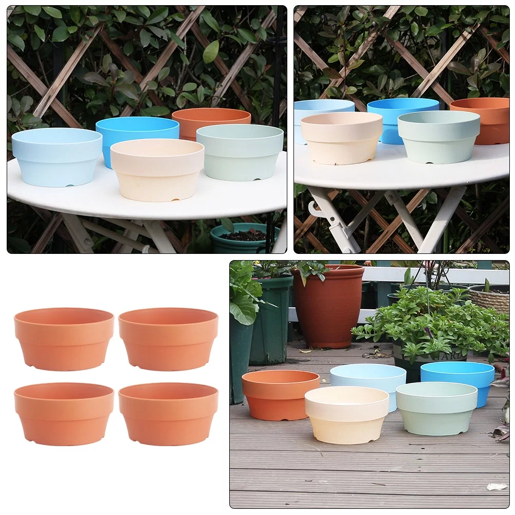 Gongxipen 4Pcs Imitation Clay Succulent Flowerpot Japanese Style Round Planter (Khaki)