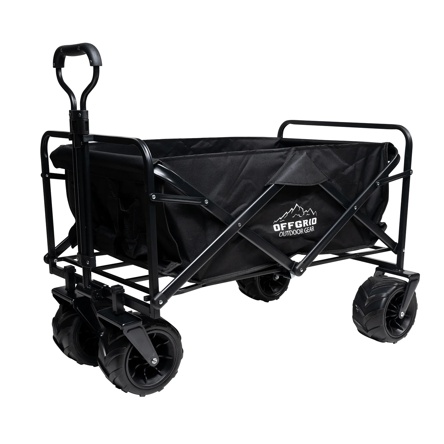 OFFGRID Folding Wagon Cart Heavy Duty Collapsible Steel Frame Utility Garden Wagon Large Capacity 260lbs Adjustable Handle Big Wheels Outdoor Travel Use - Black