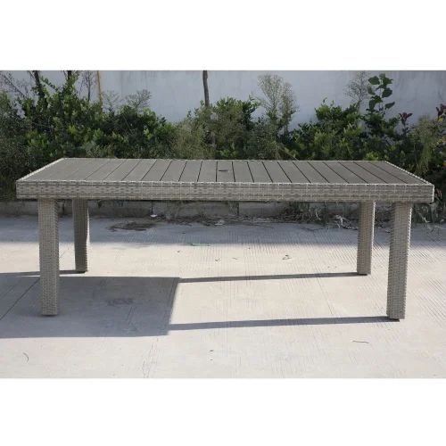 Buumin Balcones Outdoor Furniture, Wicker Rectangular Dining Table, Gray