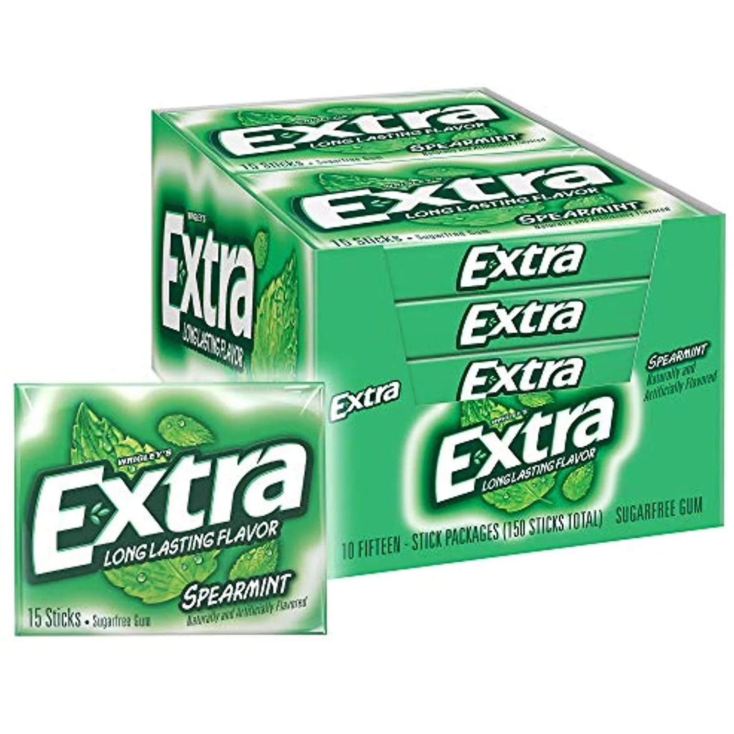 Extra Spearmint Sugarfree Chewing Gum, 15 Pieces (Pack Of 10)