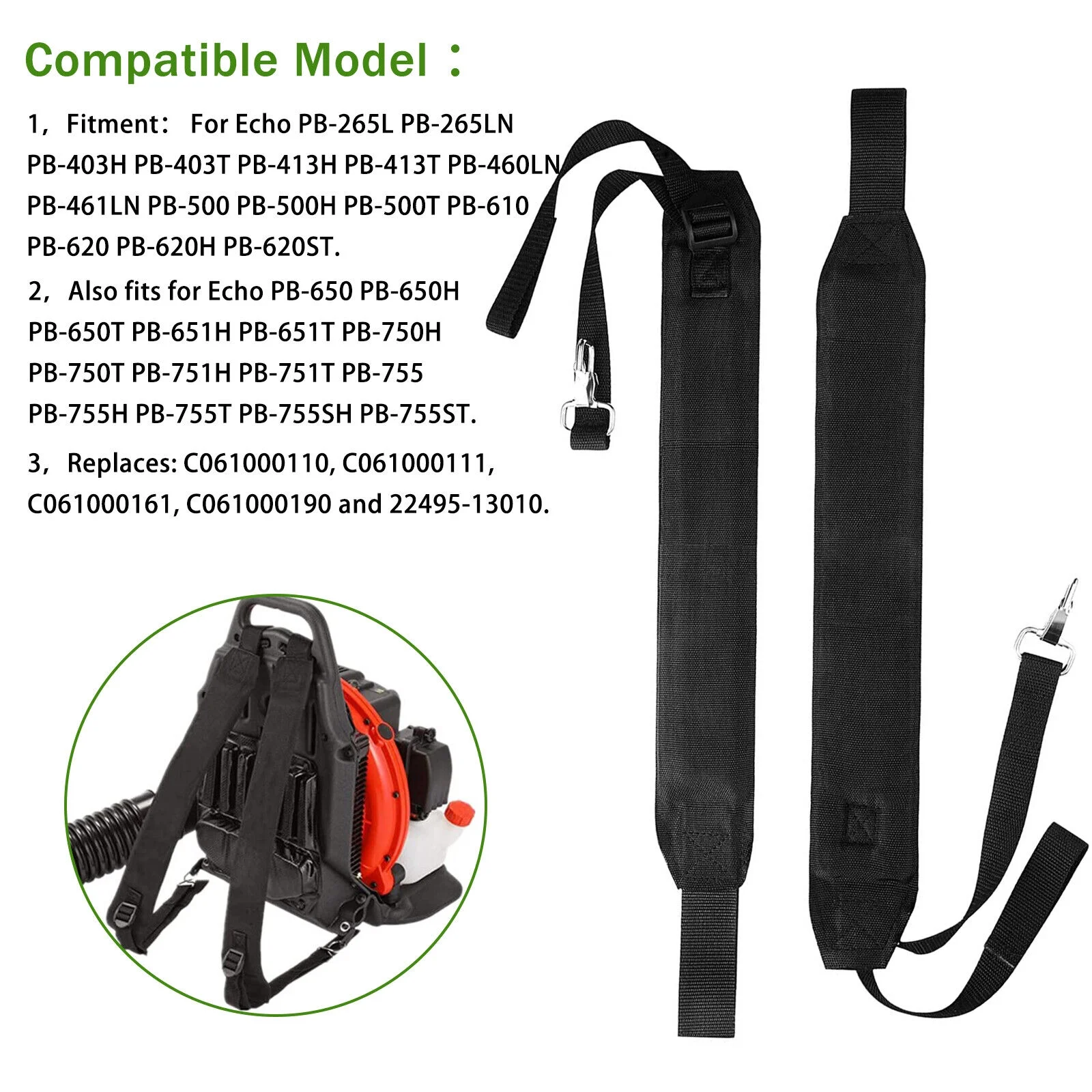 2Pcs Backpack Blower Straps Adjustable For Echo PB-265L PB-265LN PB-403H PB-403T
