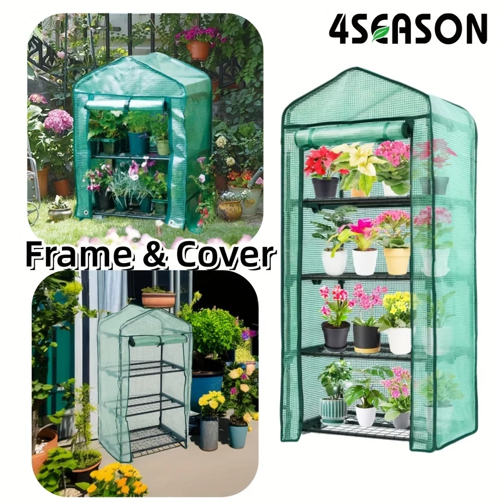 2/3/4-Tier Mini Greenhouse - Portable Plant Haven with Strong Steel Frame & Reinforced PE Cover, UV-Resistant, Weatherproof, Easy Assemble for Indoor & Outdoor Use - Roll-Up Zipper Door