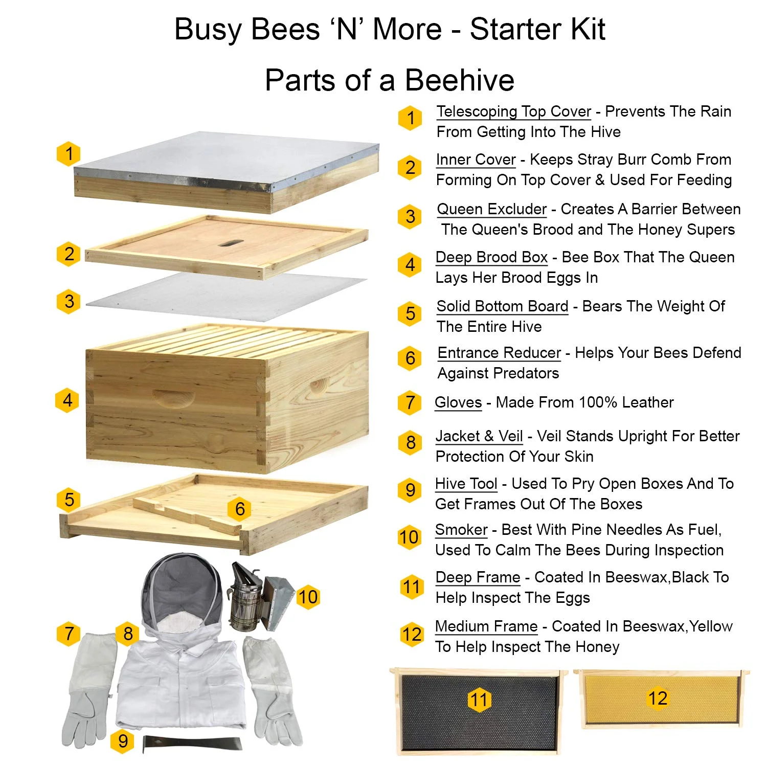 Amish-Made 10 Frame Beehive - Starter Kit