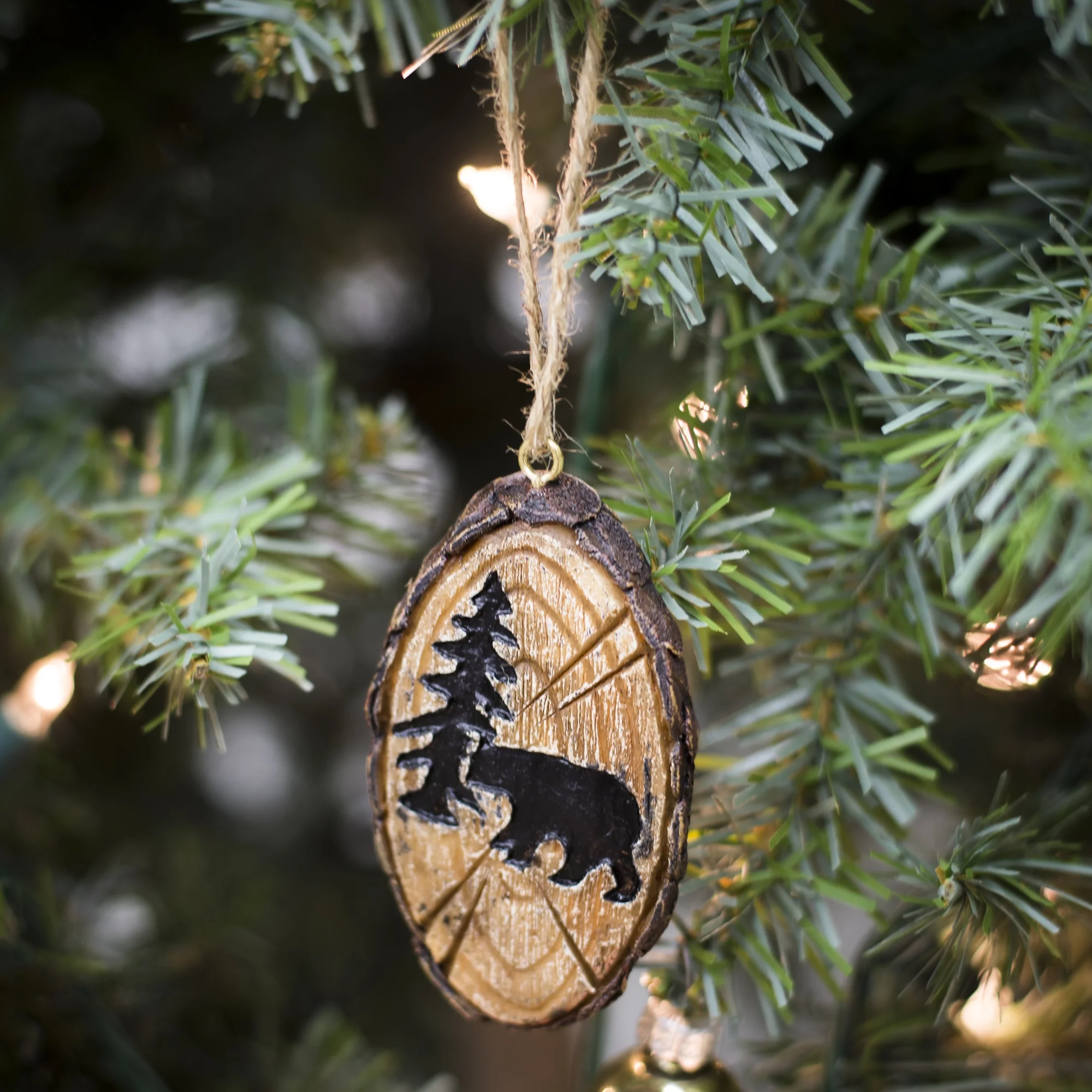 Slifka Sales Co. Wood Bark Look Forest Bear Lodge Hanging Ornament