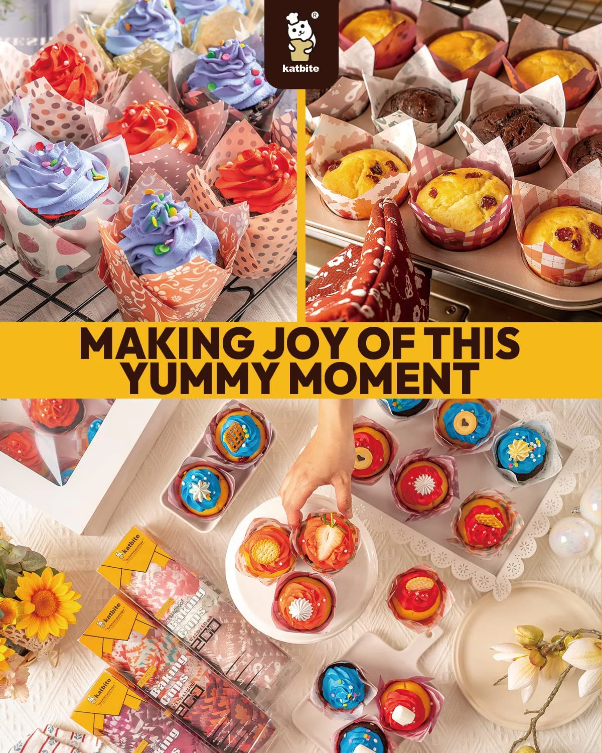 Katbite Tulip Cupcake Liners 200PCS, Muffin Baking Cupcake Liners Holders with Strawberry Design, Baking Cups