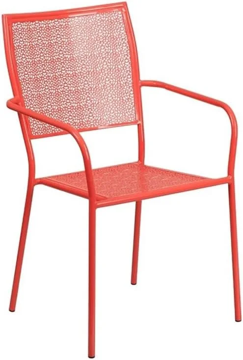 Steel Metal Integrated Arms Patio Chair in Coral Pink