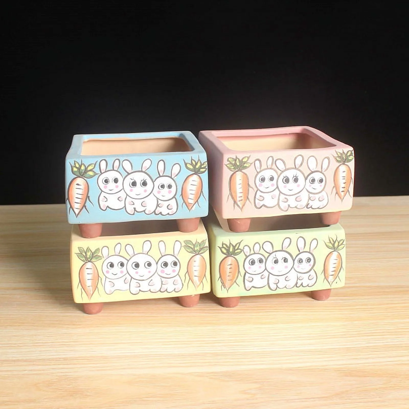 LivNxt Ceramic Korean Style Succulent Planter - Hand-Painted Rabbit Design