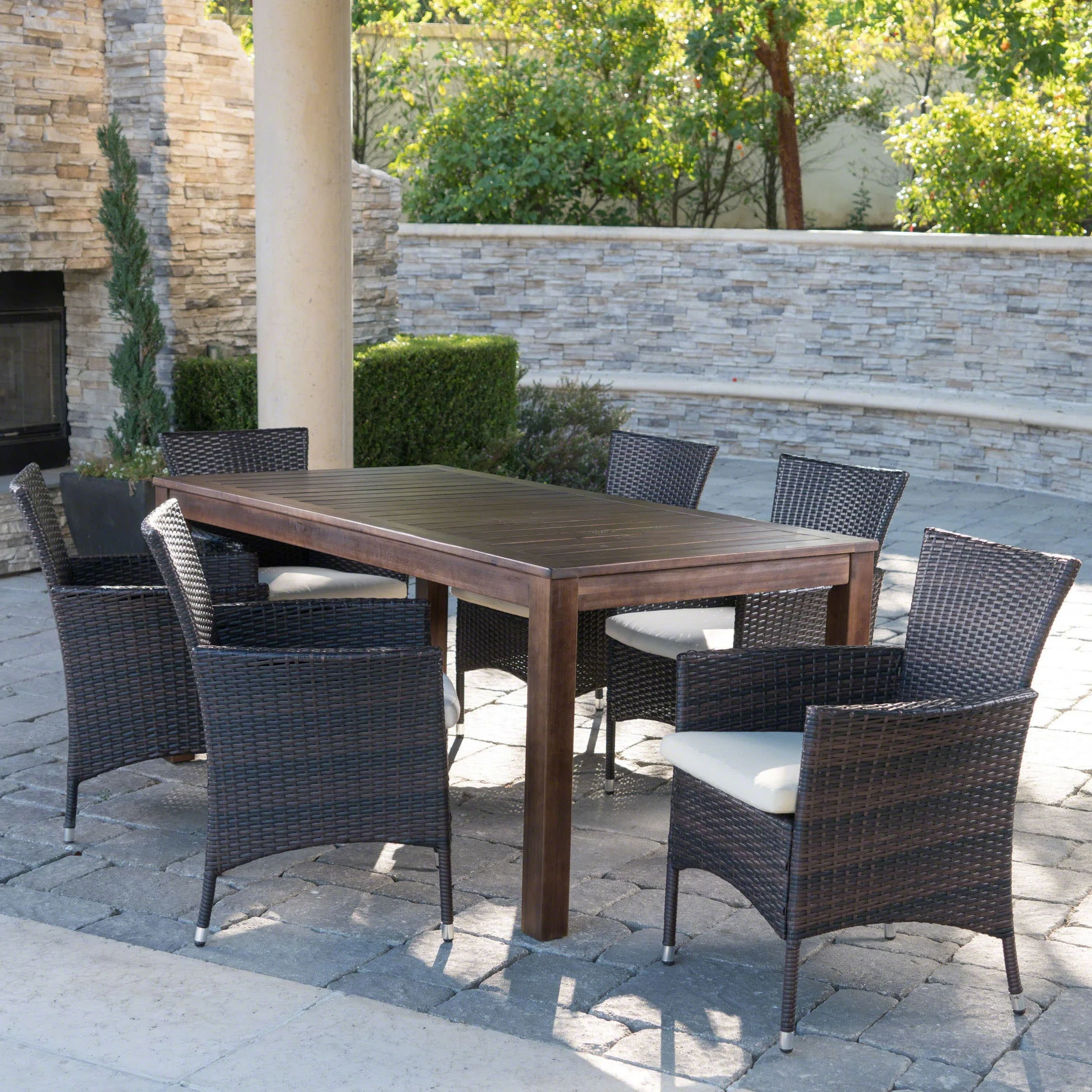 Christopher Knight Home Lincoln 7-piece Wicker Wood Dining Set by