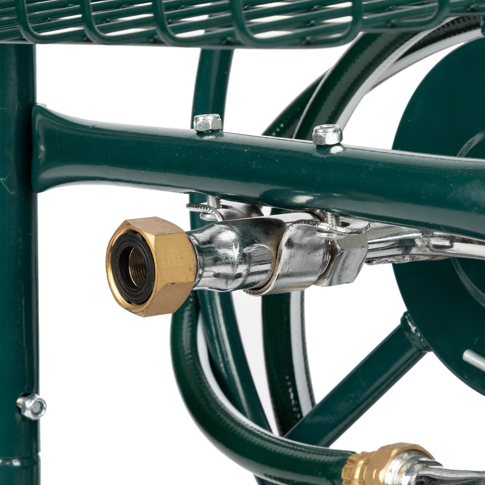 Yard Garden Water Hose Reel Cart Iron Four-Wheel Pipe Truck Dark, Green