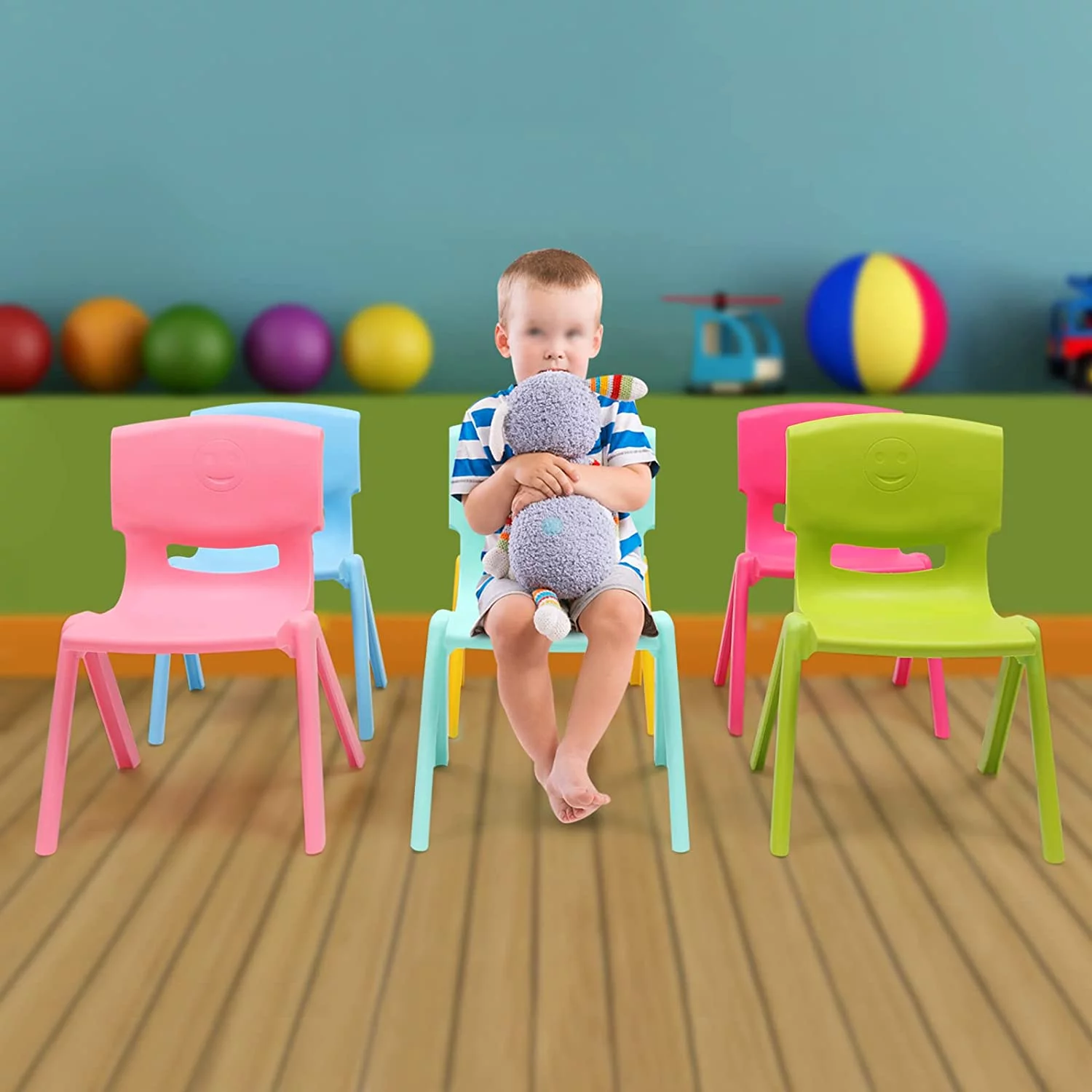 6PCS Colorful Stackable School Chairs 11inch Seat Height Plastic Classrooms Chairs Indoor Outdoor Kids Learning Chairs for Home, Preschool, Daycare Center