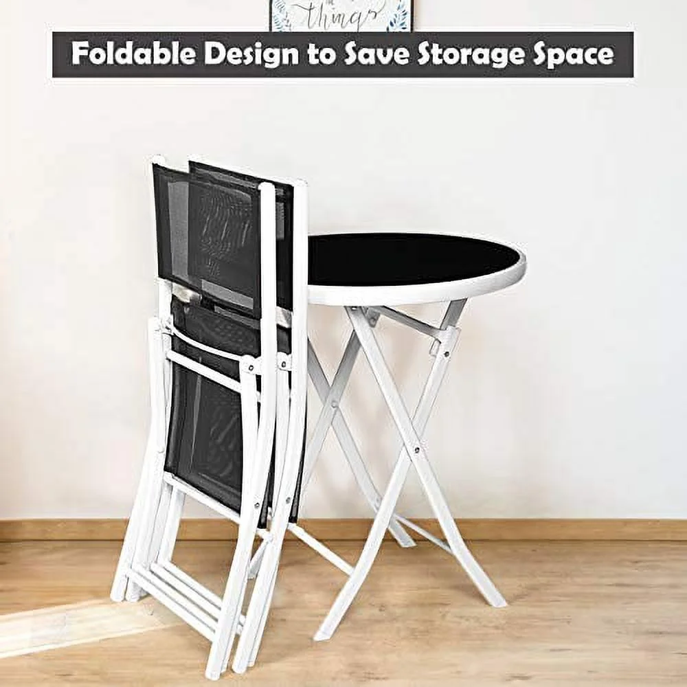 S AFSTAR 3-Piece Bistro Set, Folding Chairs and Table for Indoor Outdoor Patio Balcony Garden Poolside (Black)