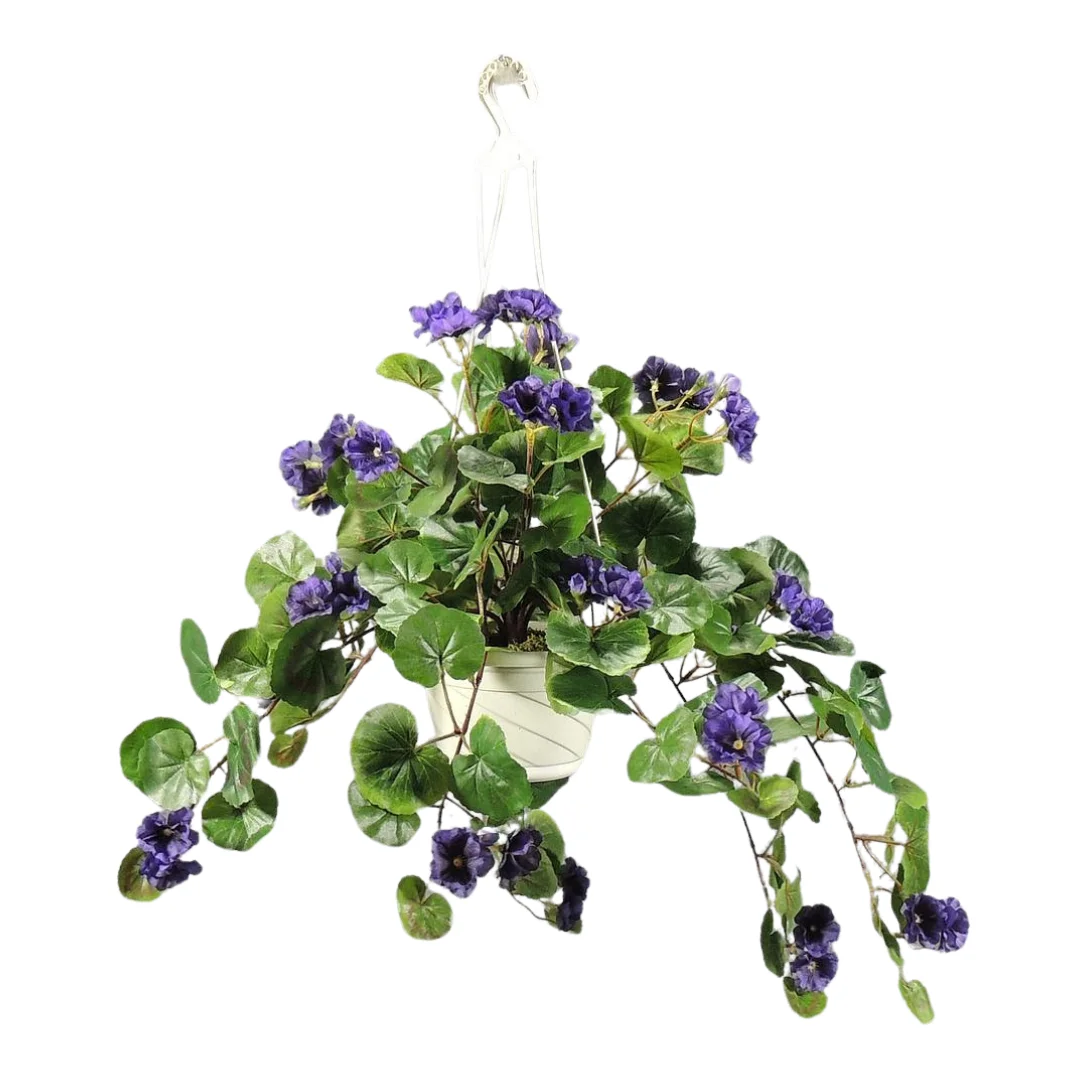 Cascading Purple Silk Geranium Hanging Basket - For Indoor Spring and Summer Arrangements and Home Decor