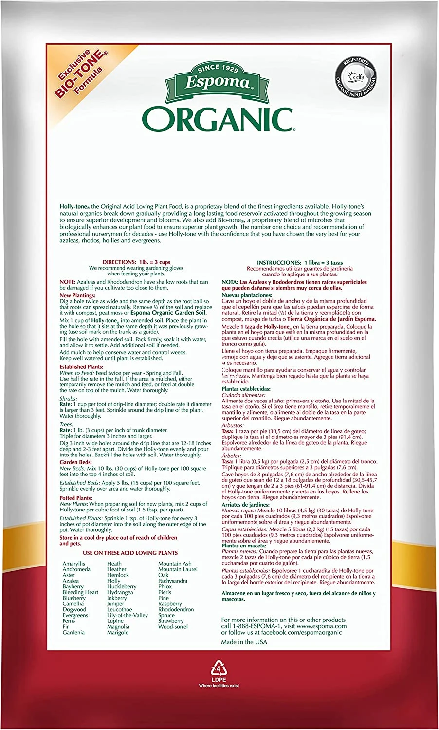 Organic Holly-tone 4-3-4 Natural & Organic Evergreen & Azalea Plant Food; 50 lb. Bag; The Original & Best Fertilizer for all Acid Loving Plants including Rhododendrons & Hydrangeas.