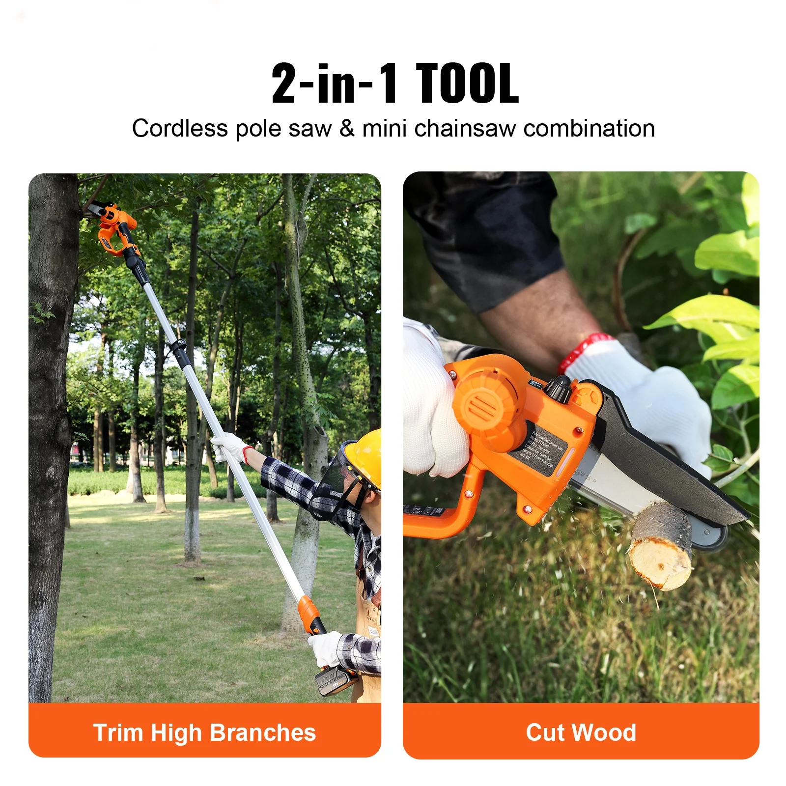 SKYSHALO  2-in-1 Cordless Pole Saw & Mini Chainsaw, 20V 2Ah Battery Pole Chainsaw, 5