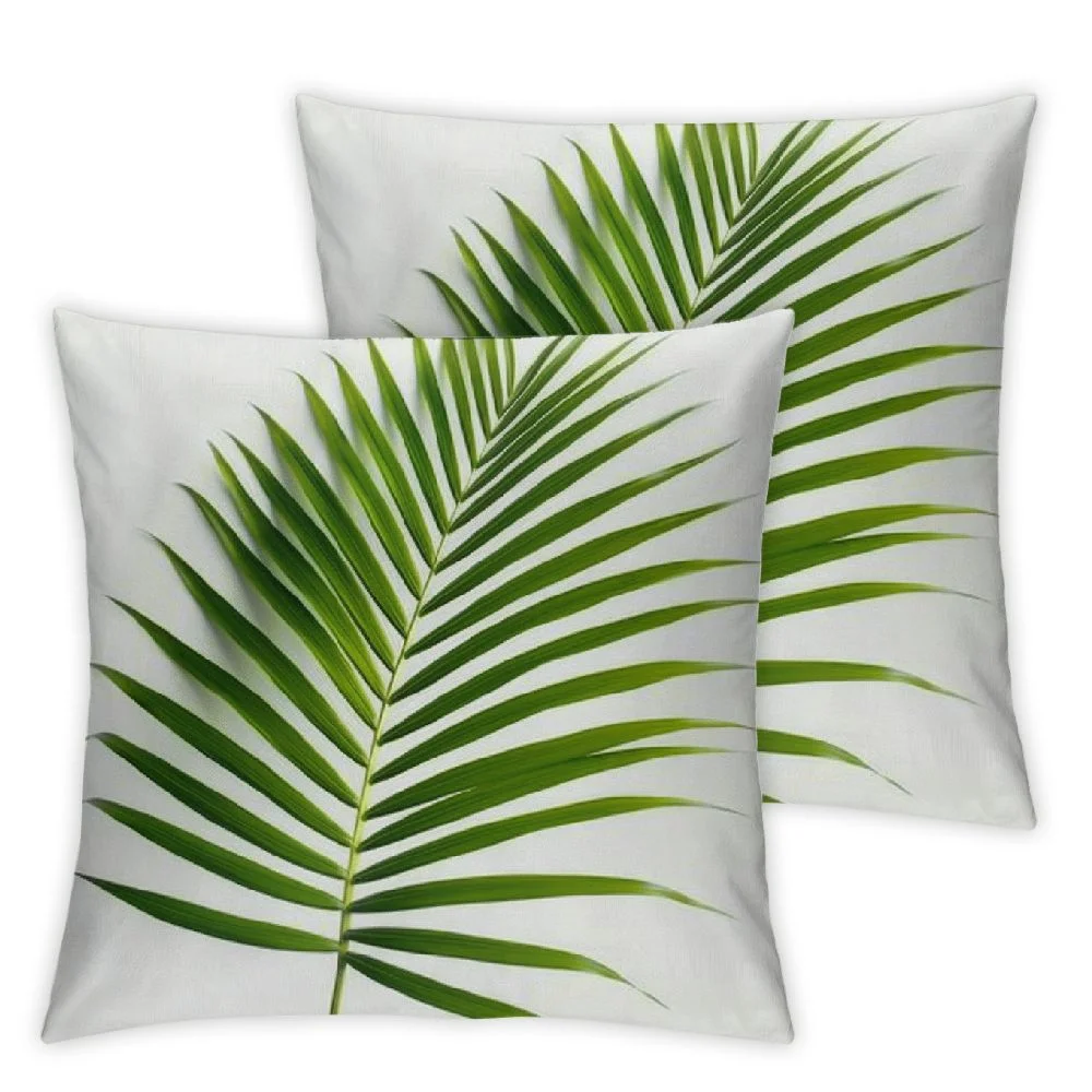 Cbxzyzzc  Green Tropical Foliage Throw Pillow Covers,Areca Palm Leaves On White Decorative Pillow Covers Digital Printing Blended Fabric for Couch Sofa Bed Invisible Zipper (Set of 2)
