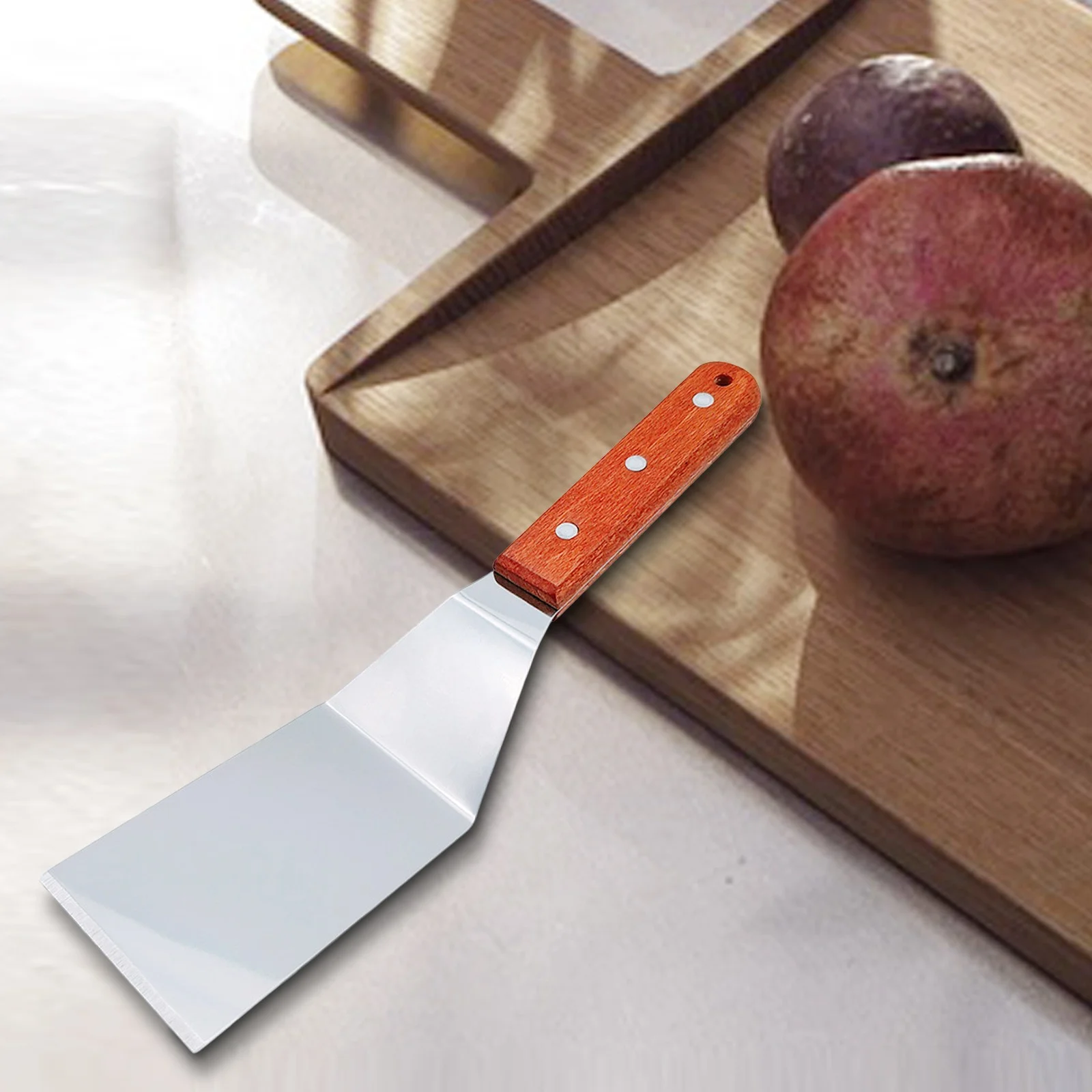 Stainless Steel Frying Shovel Pizza Shovel Steak Frying Shovel Hand Grasping Pie Shovel Wooden Handle Cooking Shovel Barbecue Shovel Utility Tool