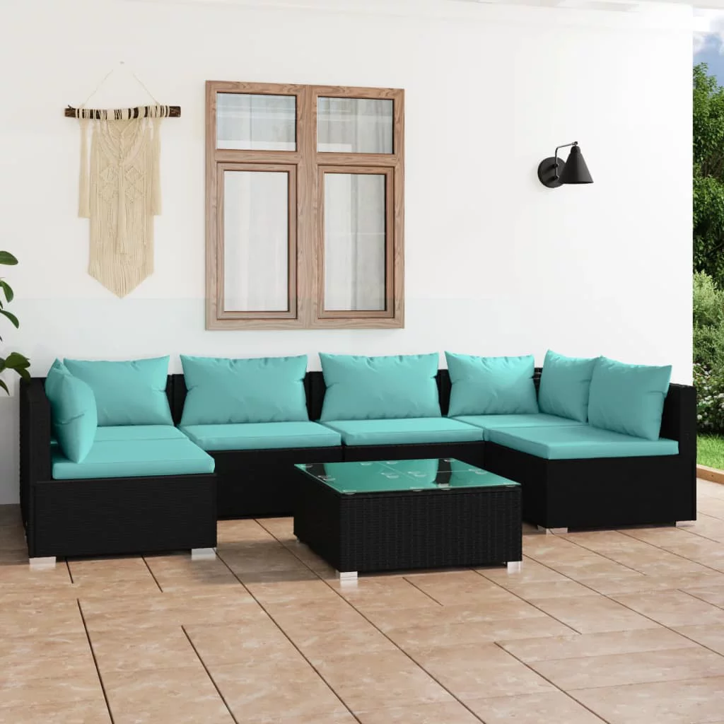 Irfora 7 Piece Patio Set with Cushions Poly Rattan Black