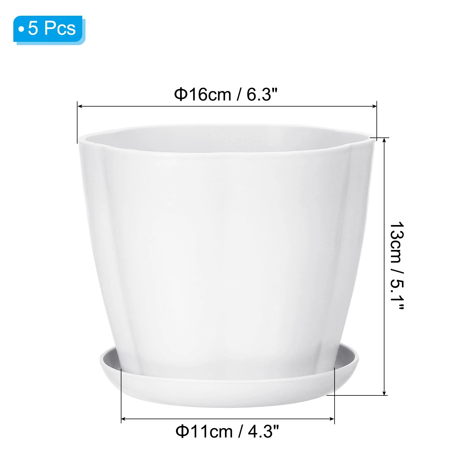 Uxcell 6 Inch Plastic Plant Pots Flower Planters with Drainage Holes and Tray White 5 Pack