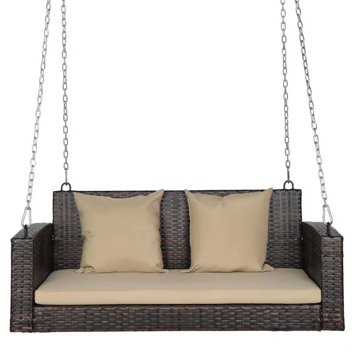 Bornmio 49in Brown Gradient Rattan Beige Cushion Rattan Swing Chair（Swing frames not included）