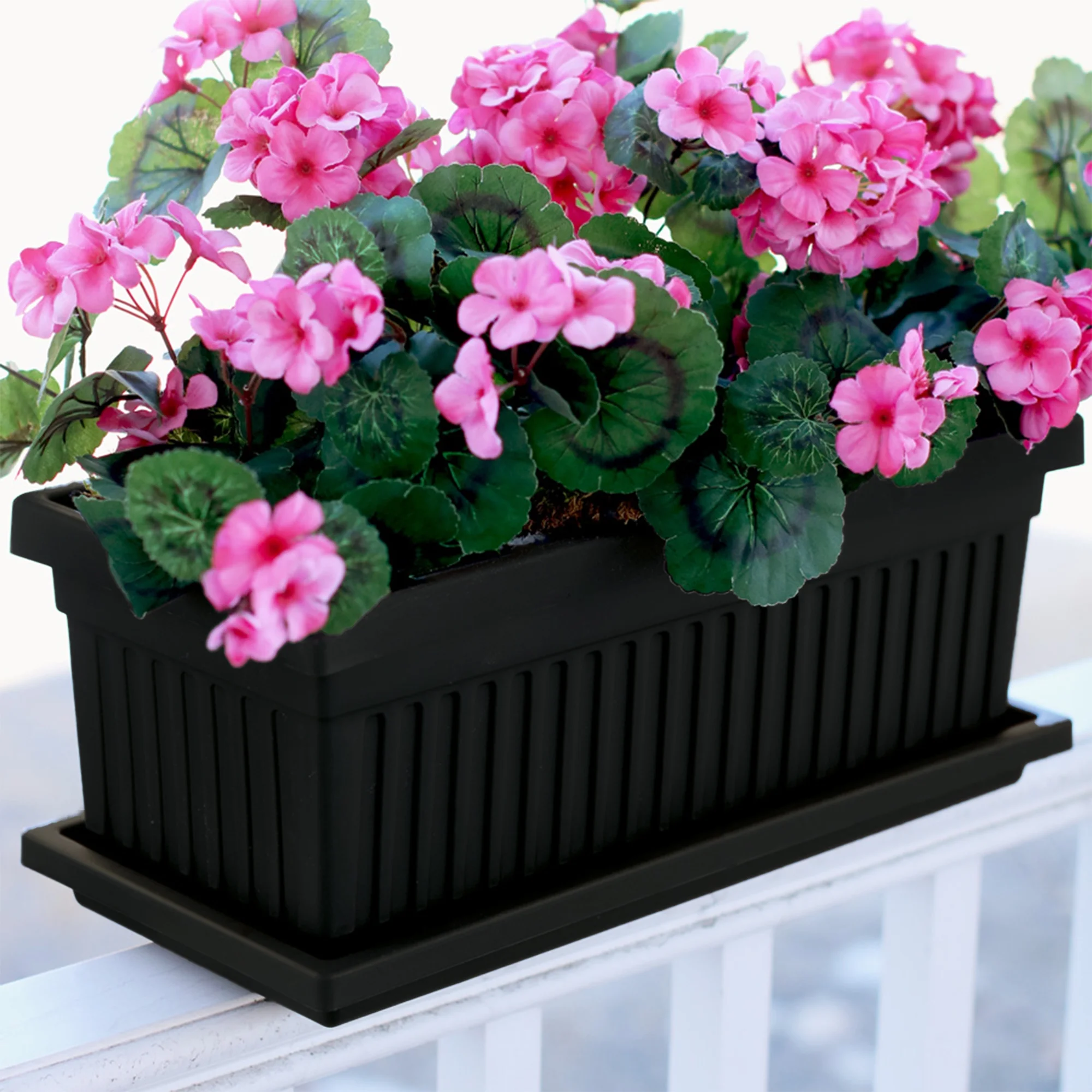 HC Companies 24 Inch Fluted Plastic Venetian Garden Window Planter, Black