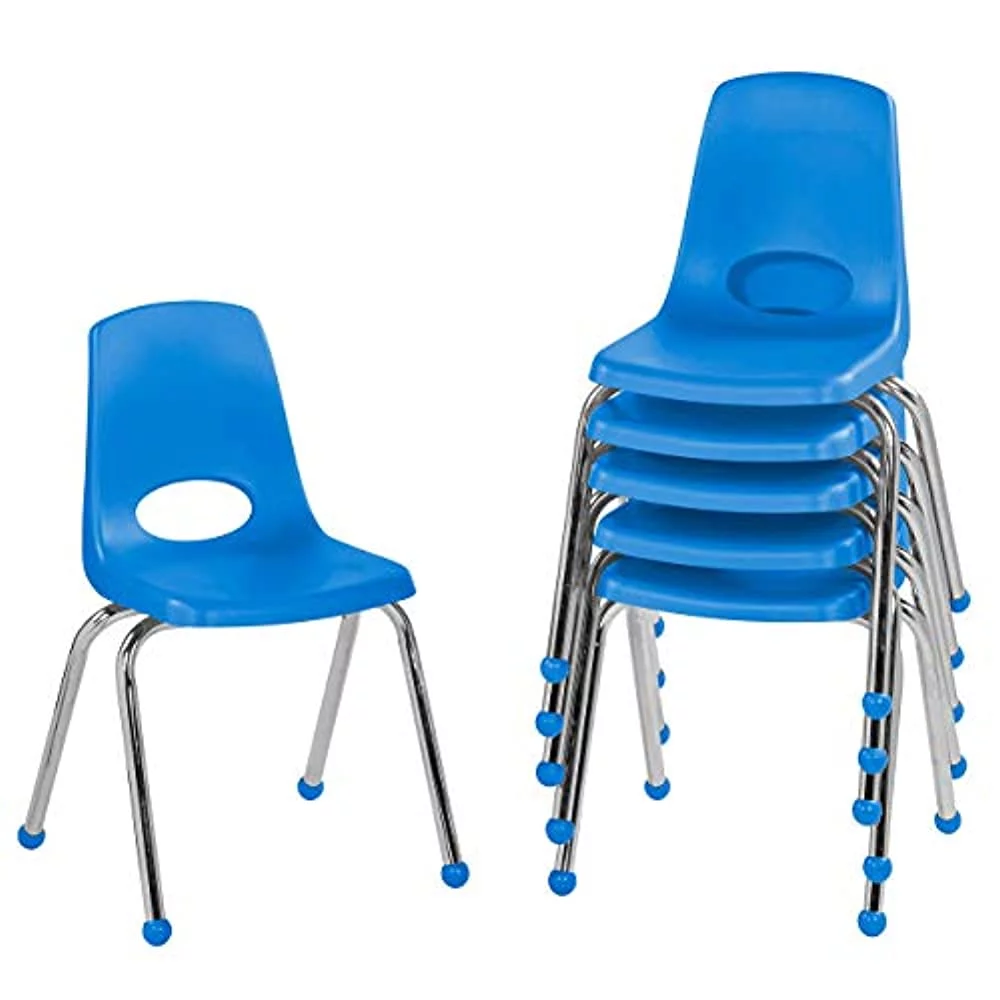 FDP 10367 BL 16 School Stack Chair Stacking Student Chairs with Chromed Steel Legs and Ball Glides Blue 6 Pack