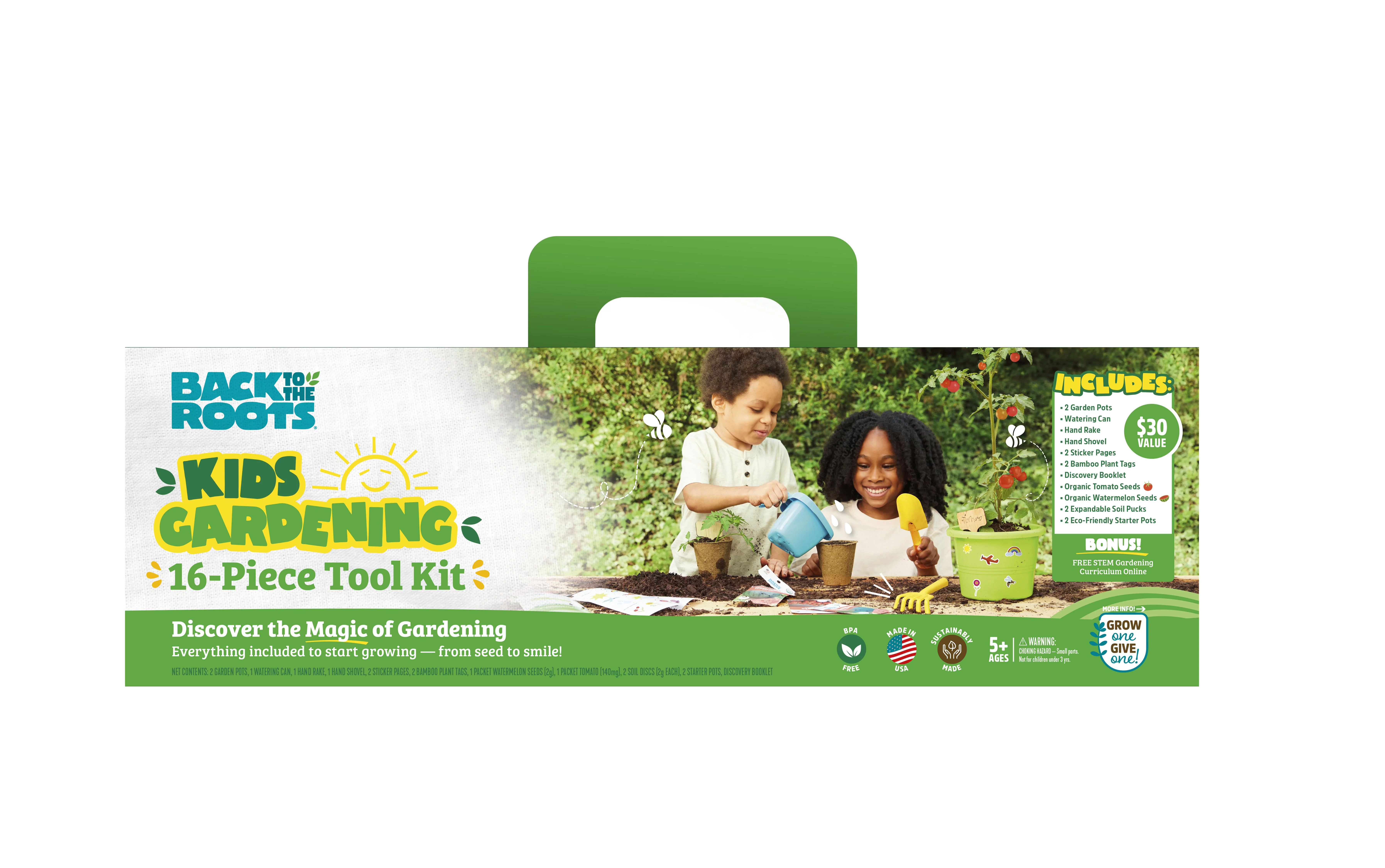 Back to the Roots Kids' Gardening Tool Kit with Organic Seeds, 16 Piece Set