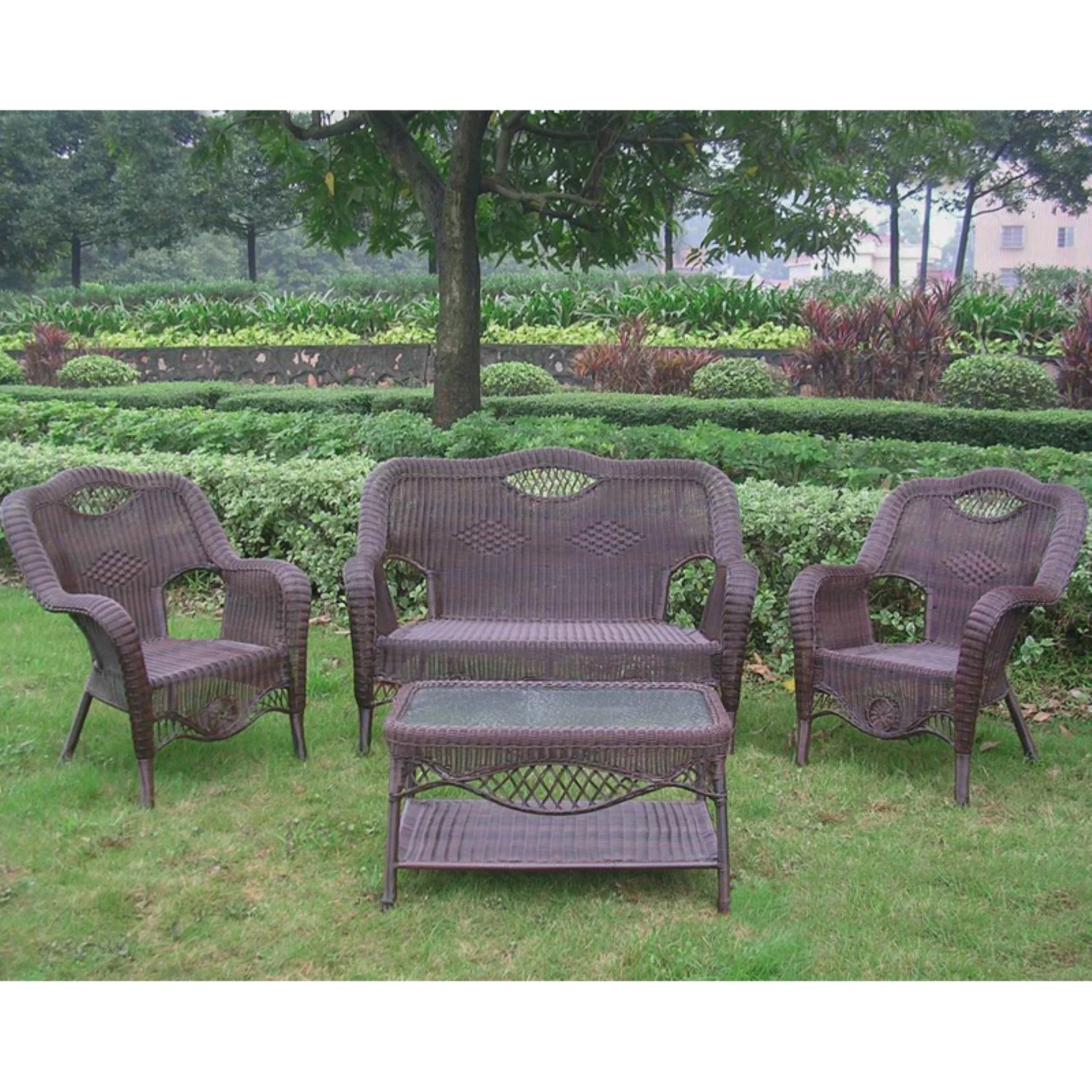 International Caravan San Tropez All-Weather Wicker Settee Set - Set of 4