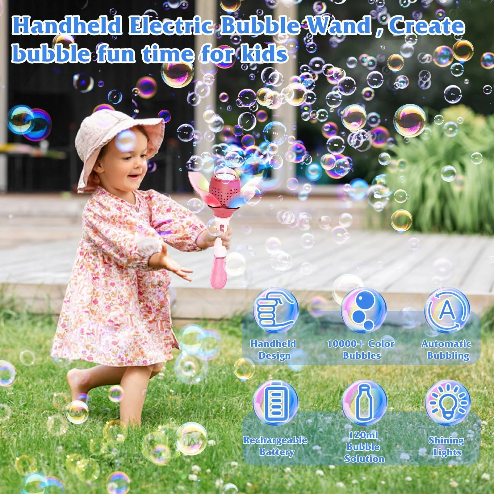 Style-Carry Bubble Machine, Lotus Bubble Wand Kids Outdoor Toys for Girls Boys 3-6 Years, Summer Toys Birthday Wedding Party Kids Party Gifts