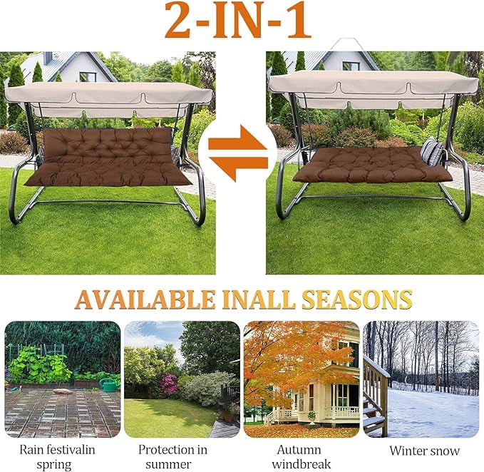 Replacement Cushions for Outdoor Swing, 40 X 40IN, 2-3 Seater Porch Swing Cushions with Back, Thickened Bench Cushion with Ties for Patio Backyard Porch Garden（coffee）