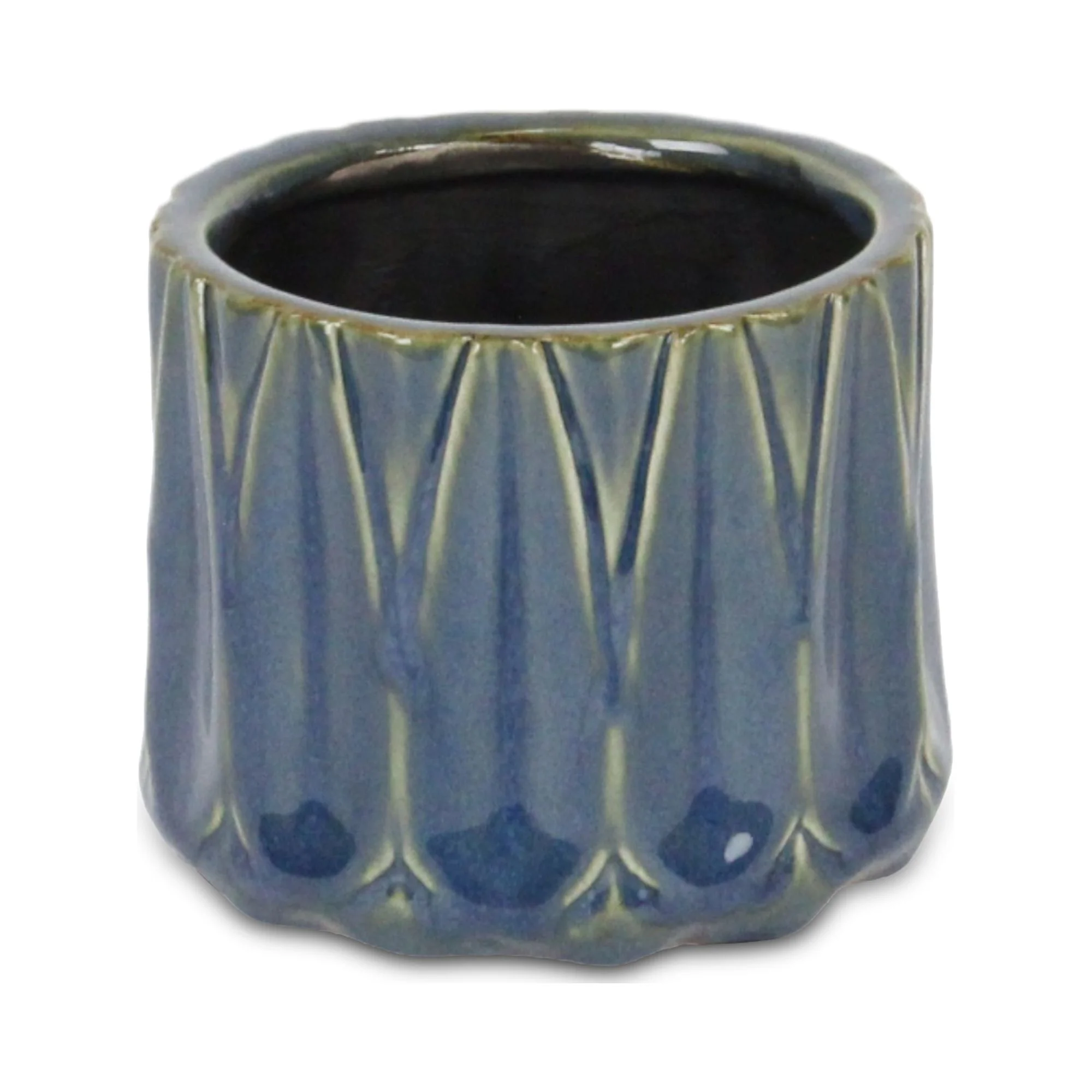 Tasselea Geometric Themed Round Ceramic Pot- Small - Blue