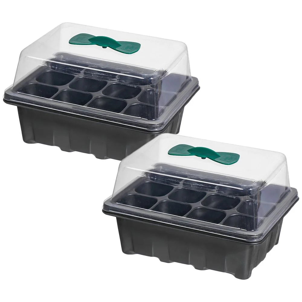 2PCS Greenhouse Plastic Lids Sprout Plate Office Nursery Pots Germination Box Grow Base Planting Tray 12 HOLES