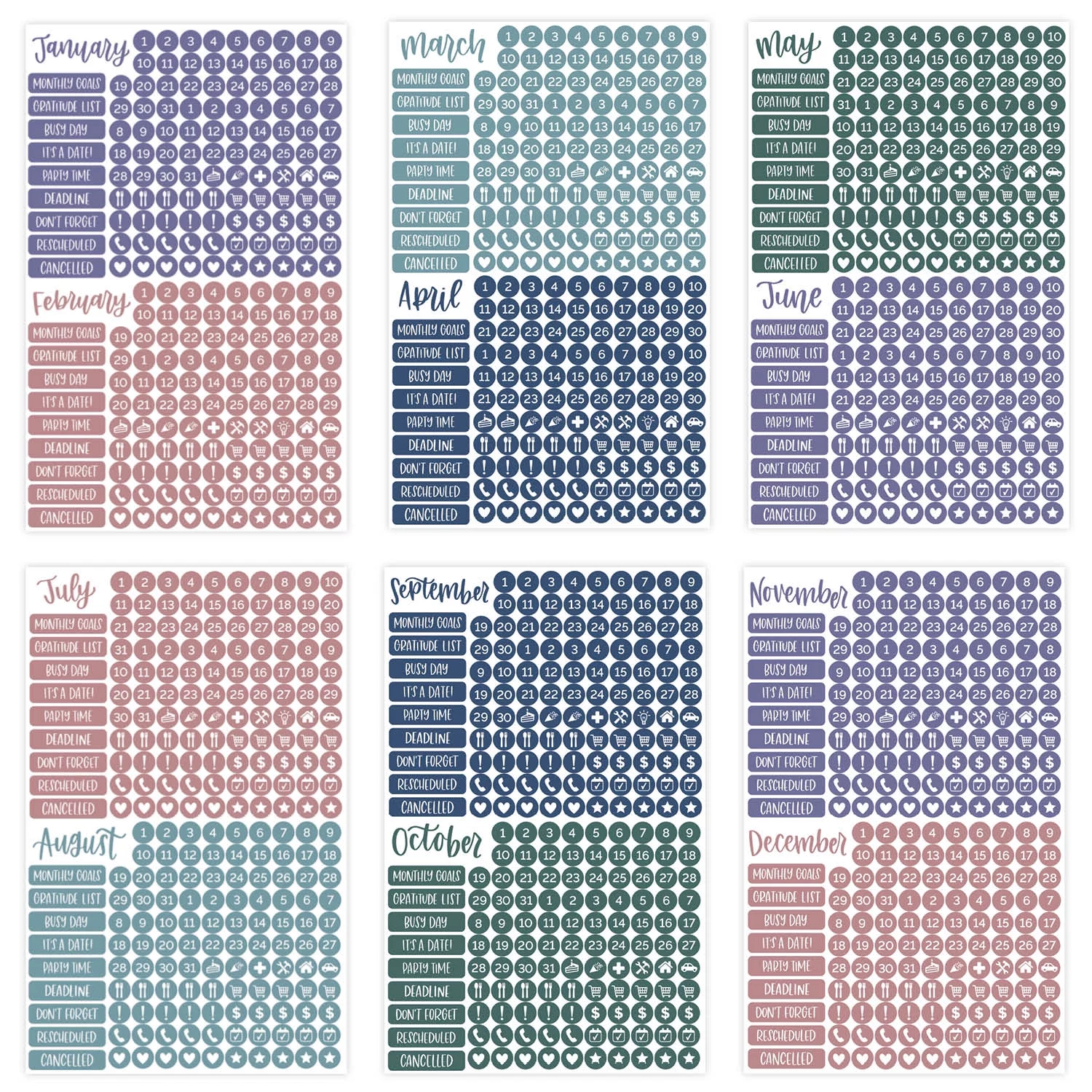 bloom daily planners Sticker Sheets, Calendar Essentials