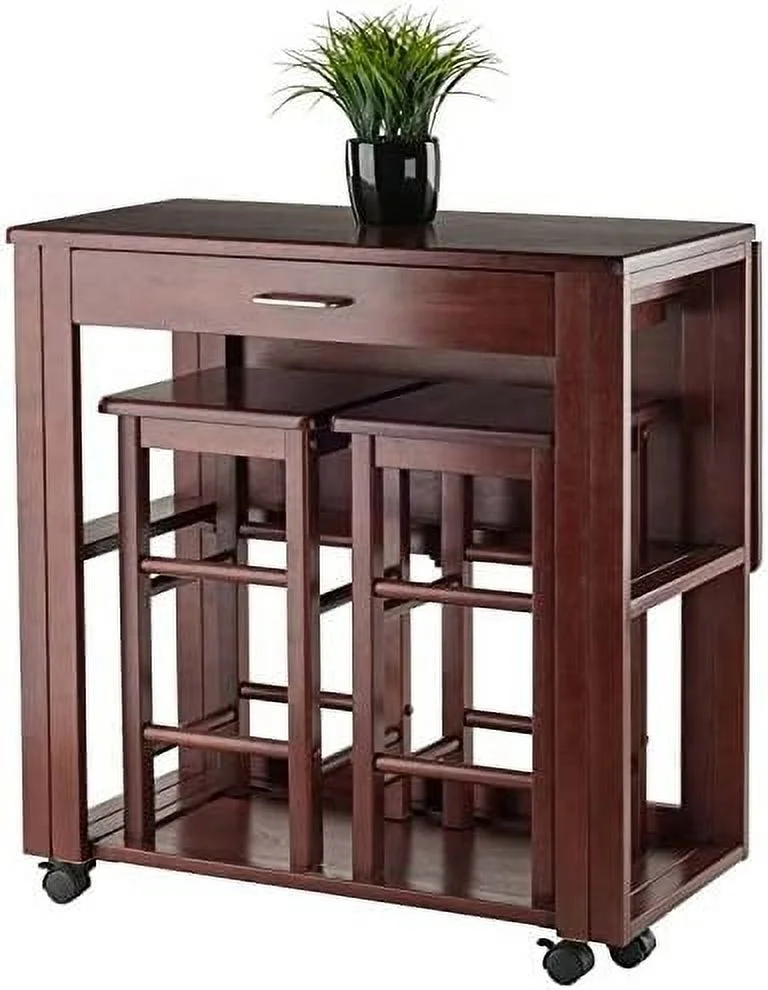 Transitional Solid Wood Drop Leaf Dining Set In Walnut