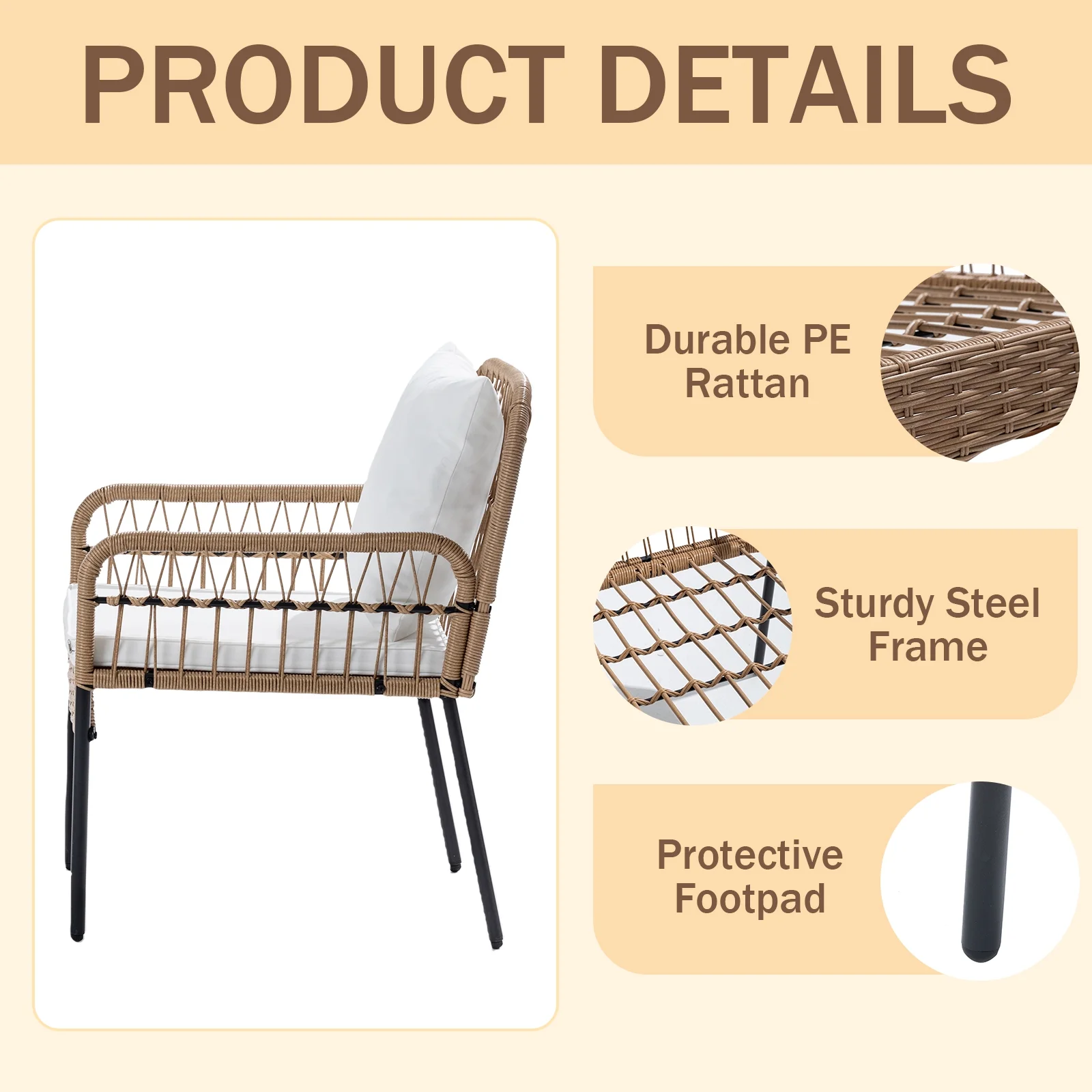 Patio Furniture Set 3 Pieces Small Boho Outdoor Rattan Woven Chairs Wicker Sofa Garden Conversation Balcony Bistro Sets for Yard,Pool or Backyard,Front Porch