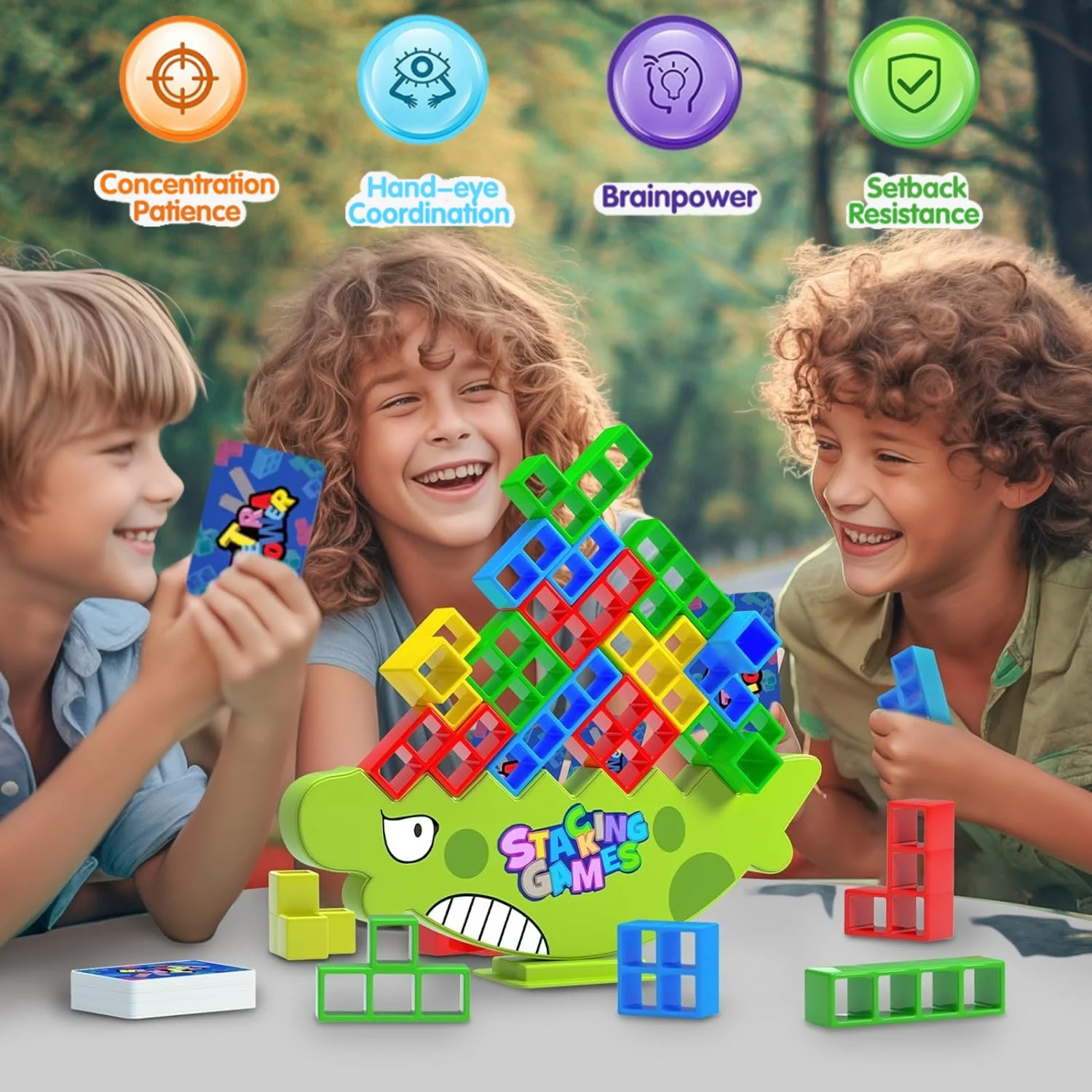 Domolli 48 Pcs Balance Tetra Tower Game, Stack Attack Game for 2 Players+ Family Games, Educational Toys for 3+ Years Old Boys and Girls, Kids & Adults Team Building Blocks Toy