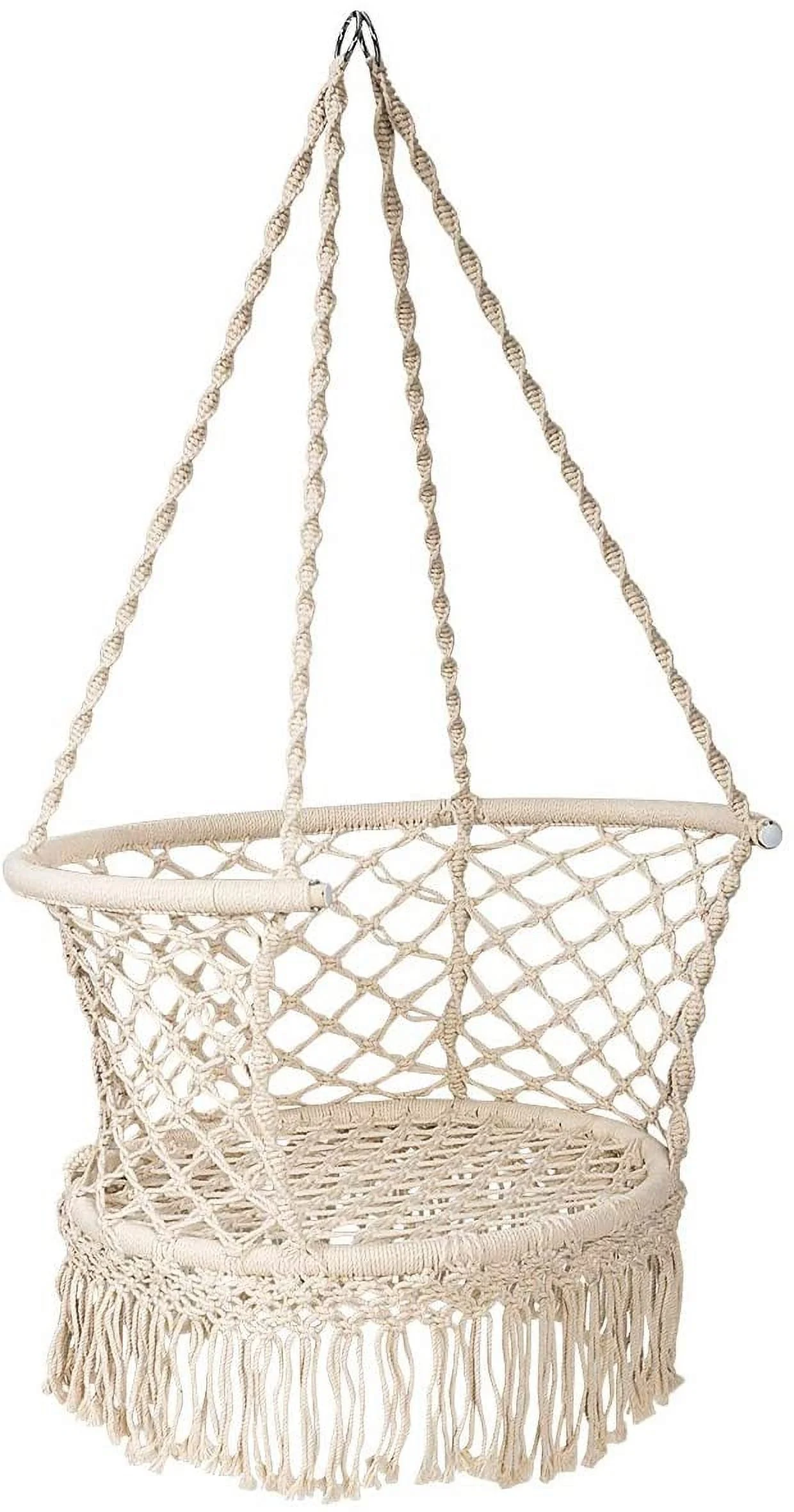 Hanging Hammock Chair, Macrame Hanging Chair 350 Pounds Capacity, Cotton Rope Handwoven Tassels Porch Swing Chair for Bedroom, Living Room, Yard, Garden, Balcony, Indoor/Outdoor (Beige)