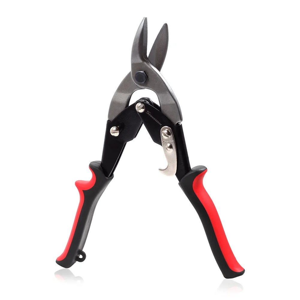 SPEEDWOX Left Cut Aviation Snips with Forged Blade Compound Action Metal Shears Stainless Steel Cutting Shears Metal Sheet Cutter Red
