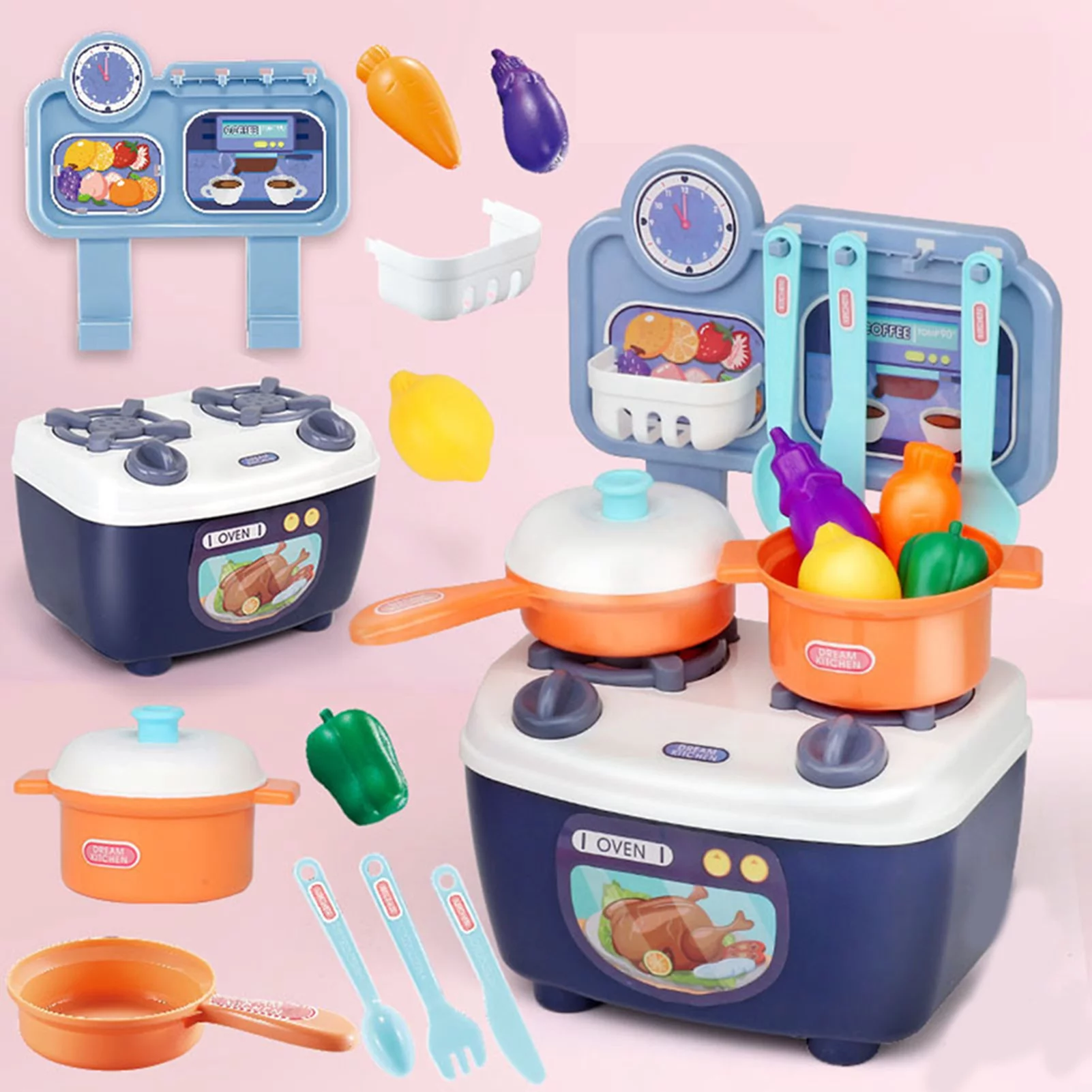 Goldmeet Children Kitchen Toys Plastic Educational Kids Cookware Playset Cooking Toys Birthday Gifts Blue