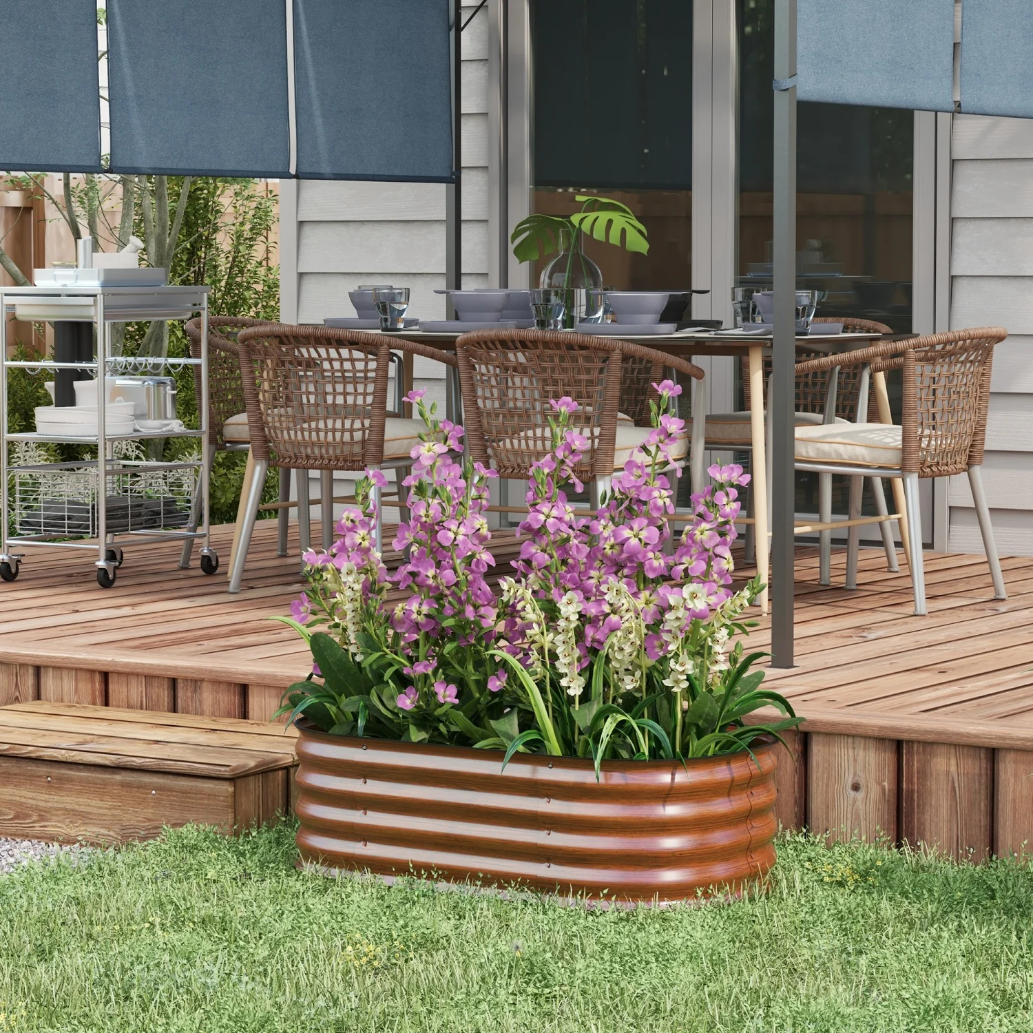 JHOOTUUO 3.5‘ x 2‘ x 1‘ Galvanized Raised Garden Bed Kit  Outdoor Metal Elevated Planter Box with Safety Edging  Easy DIY Stock Tank for Growing Flowers  Herbs & Vegetables  Brown