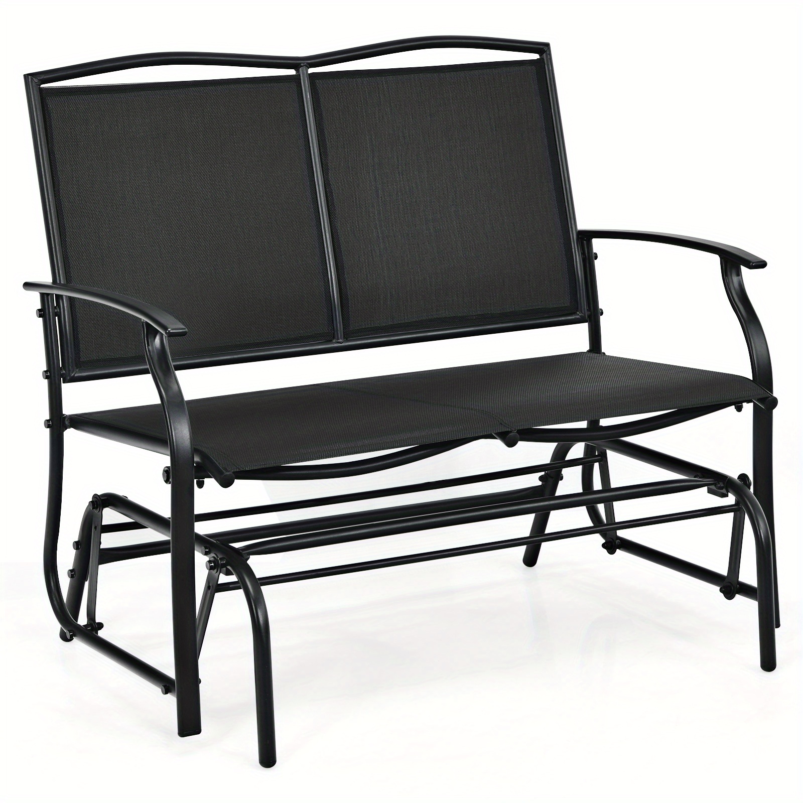 Patio Glider Rocking Bench Double 2 Person Chair Loveseat Garden Black