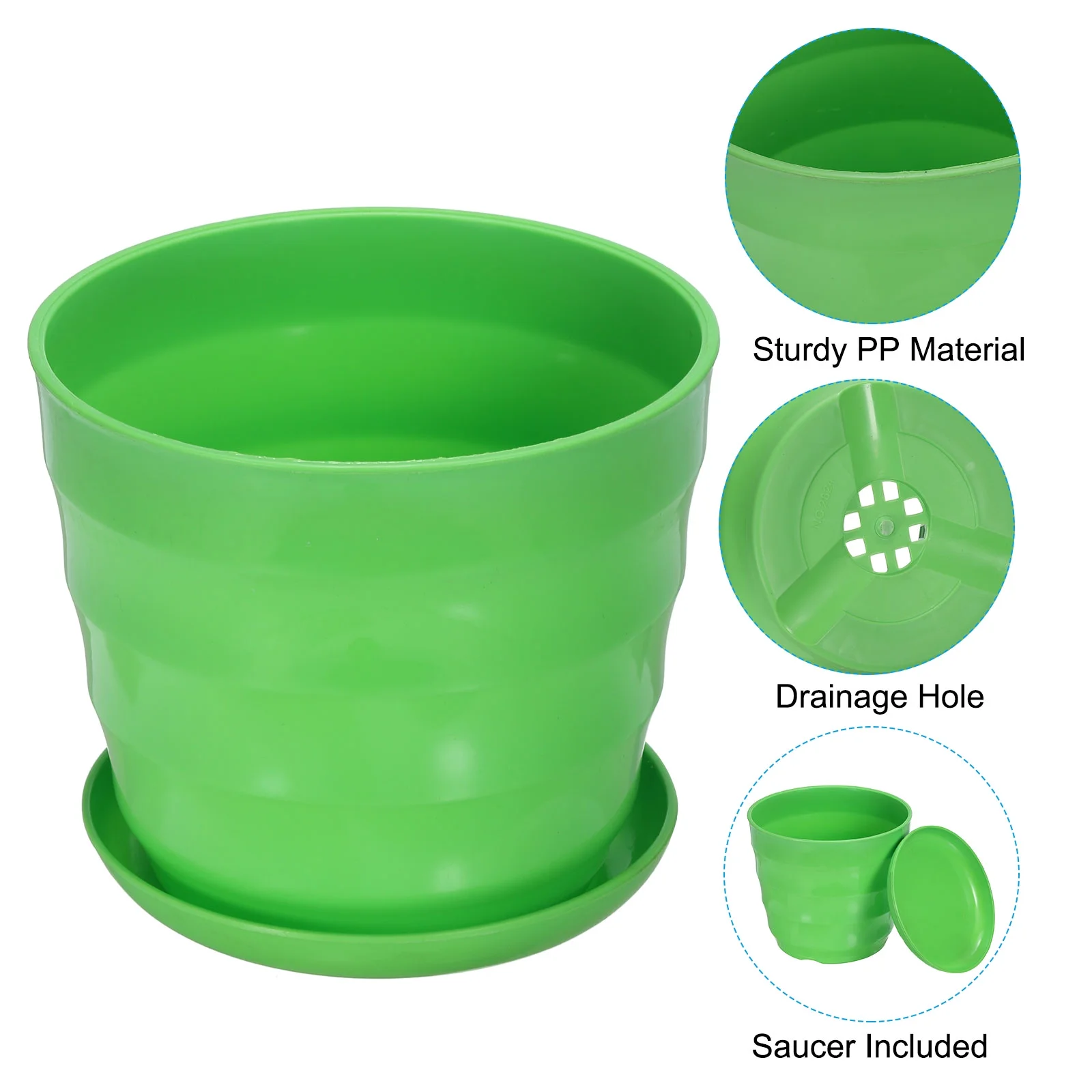 Uxcell 6 Inch Plastic Plant Pots Flower Planters with Drainage Holes and Tray, Green 5 Pack